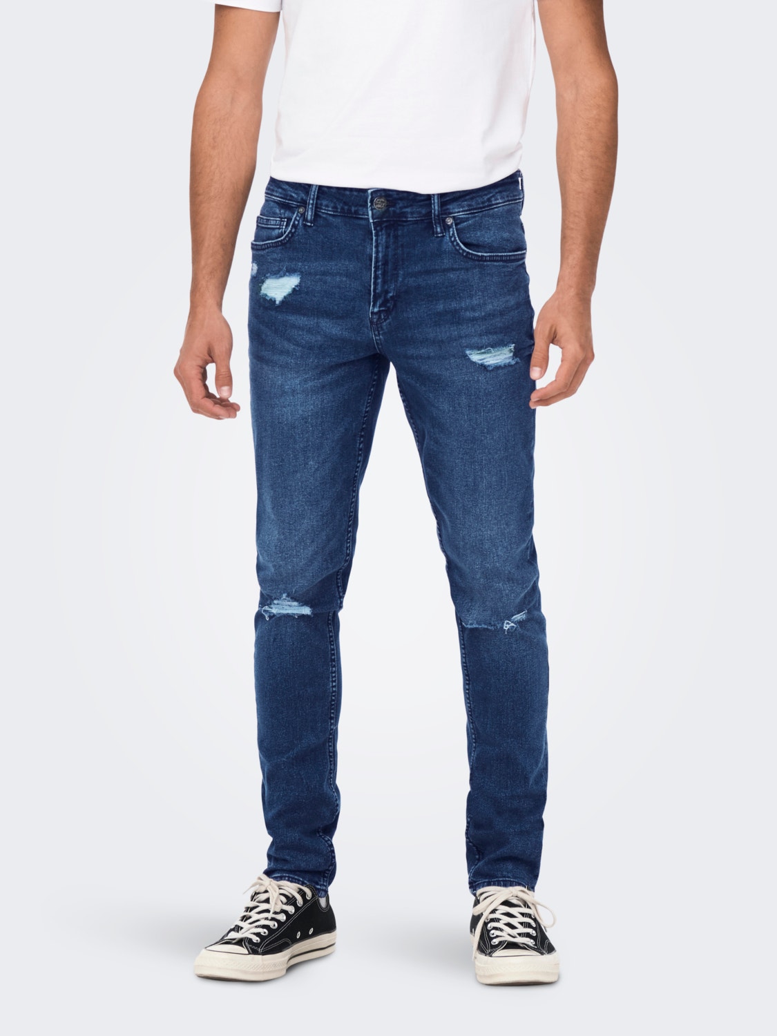 ONLY & SONS Slim Fit Mid waist Destroyed hems Jeans -Blue Denim - 22022374