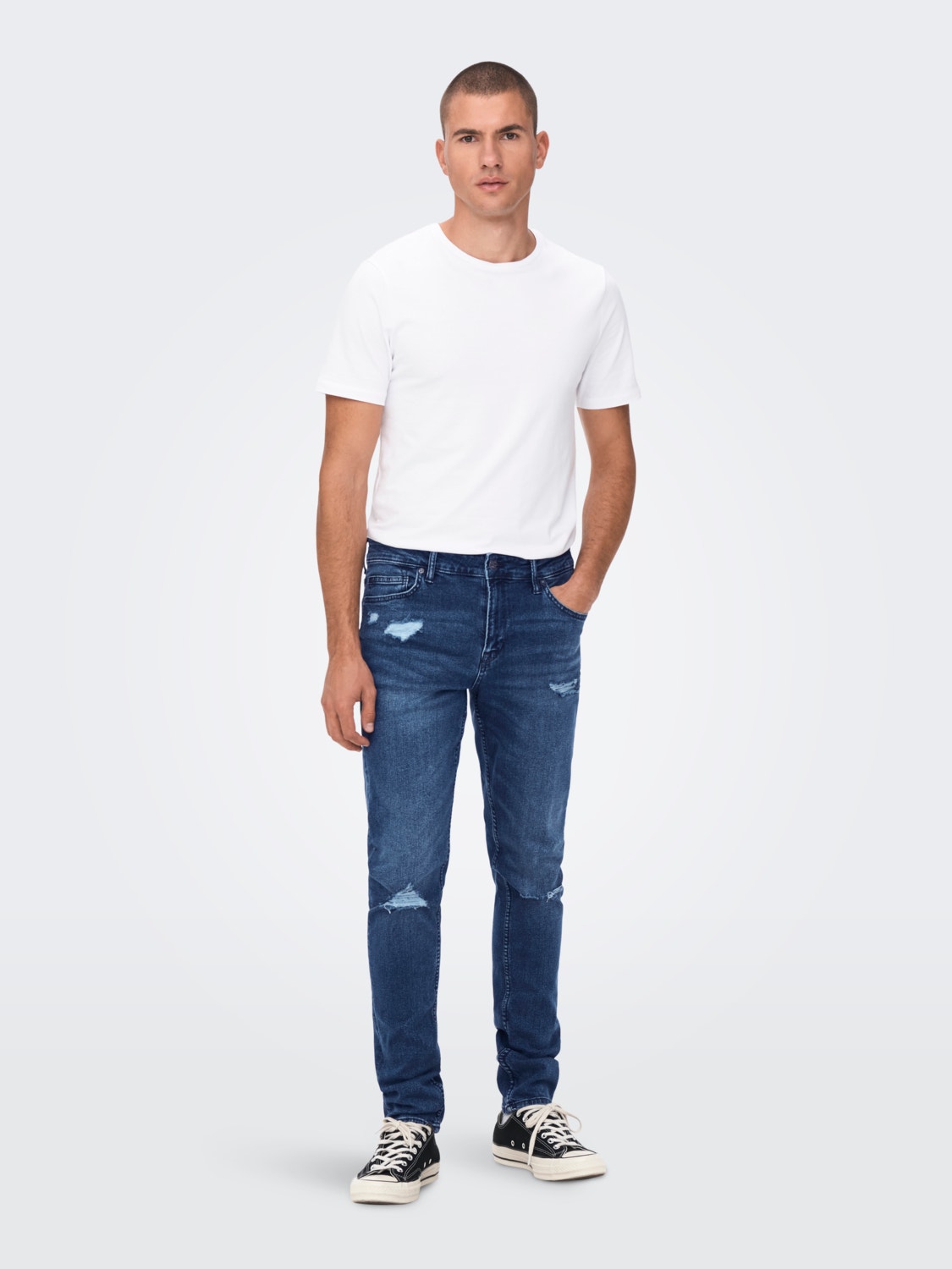 ONLY & SONS Slim Fit Mittlere Taille Offener Saum Jeans -Blue Denim - 22022374