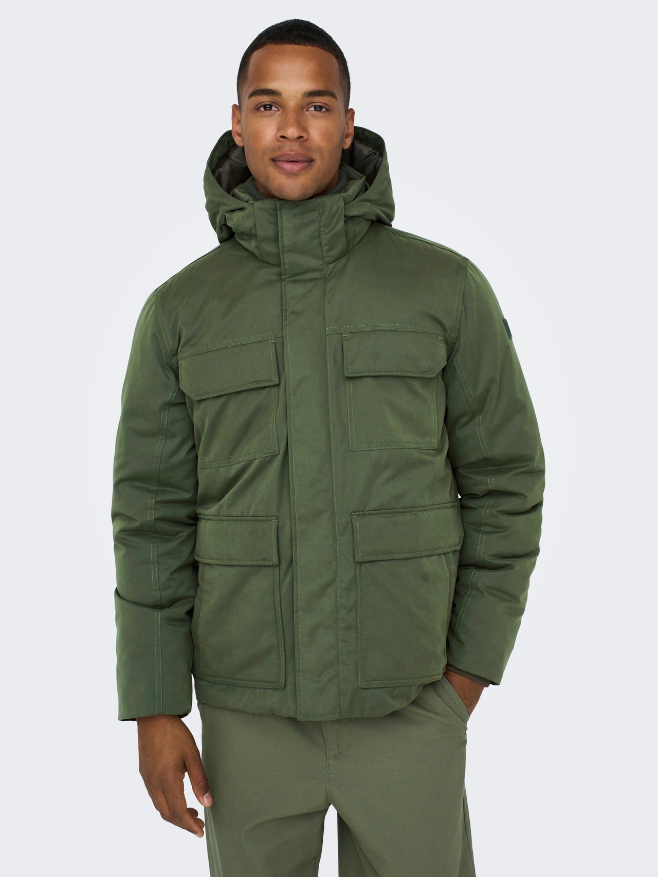 ONLY & SONS Hood with string regulation Jacket -Olive Night - 22022466