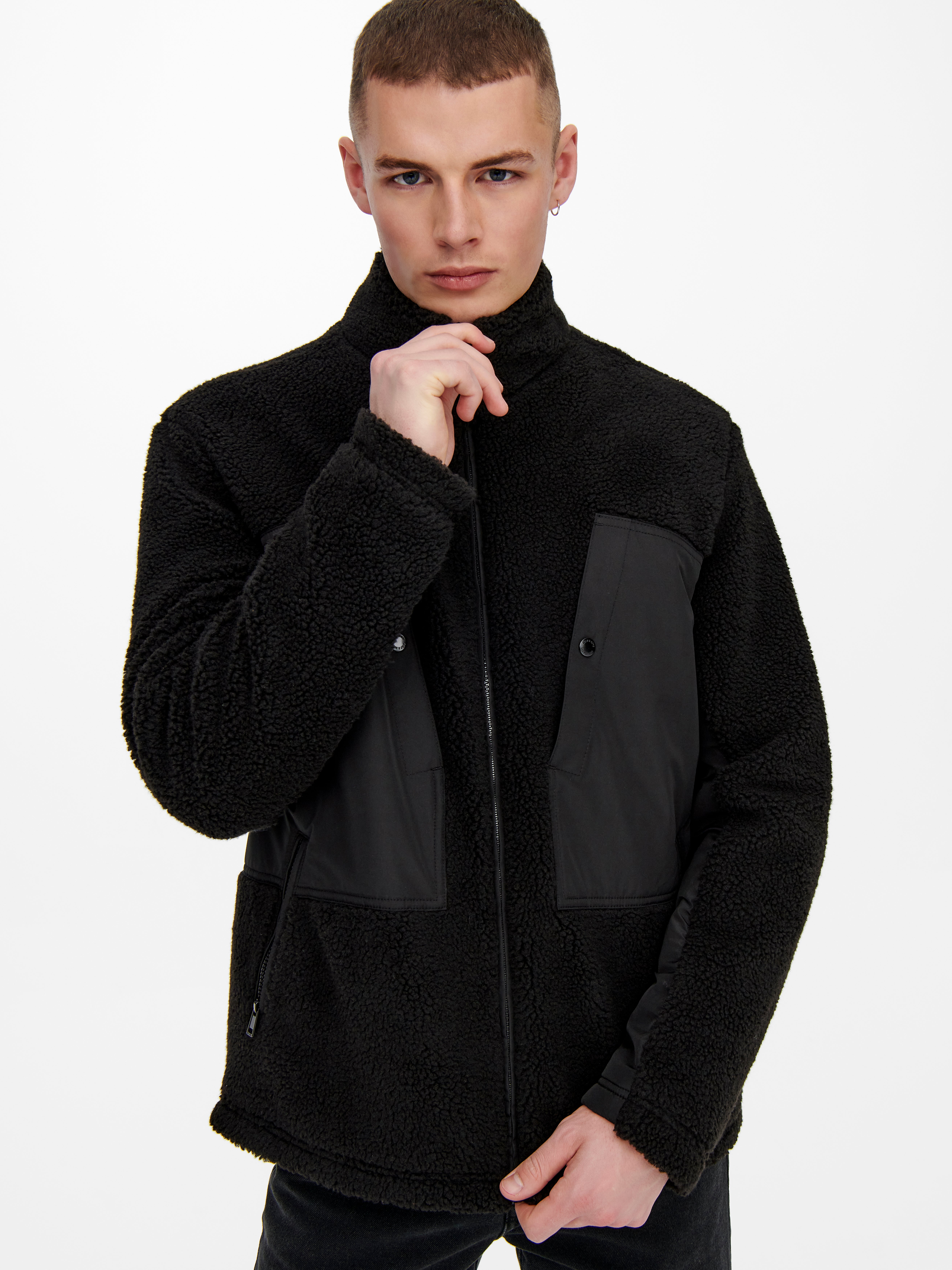 Mens black sherpa jacket sale