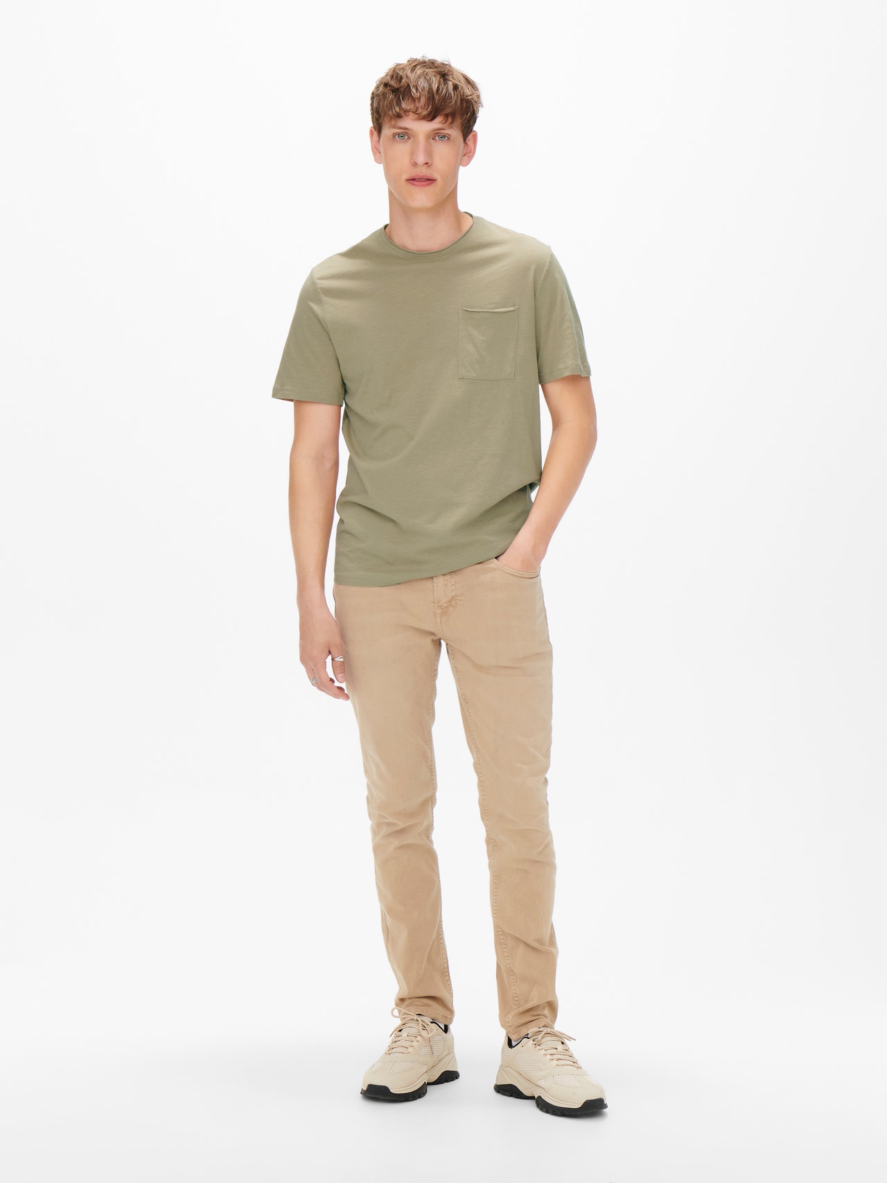 ONLY & SONS O-hals t-shirt med brystlomme -Chinchilla - 22022531