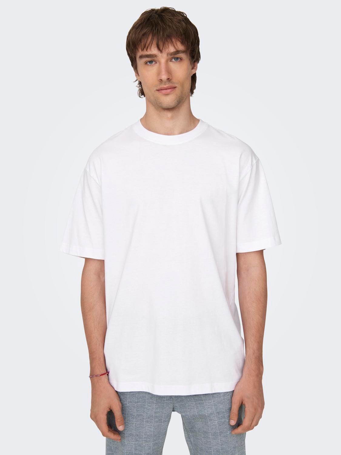 ONLY & SONS Relaxed Fit Round Neck T-Shirt -Bright White - 22022532