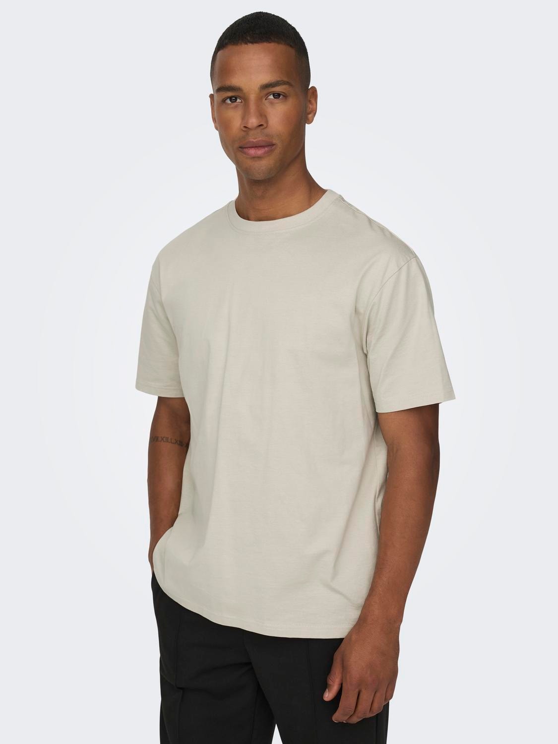 ONLY & SONS Relaxed Fit Round Neck T-Shirt -Silver Lining - 22022532