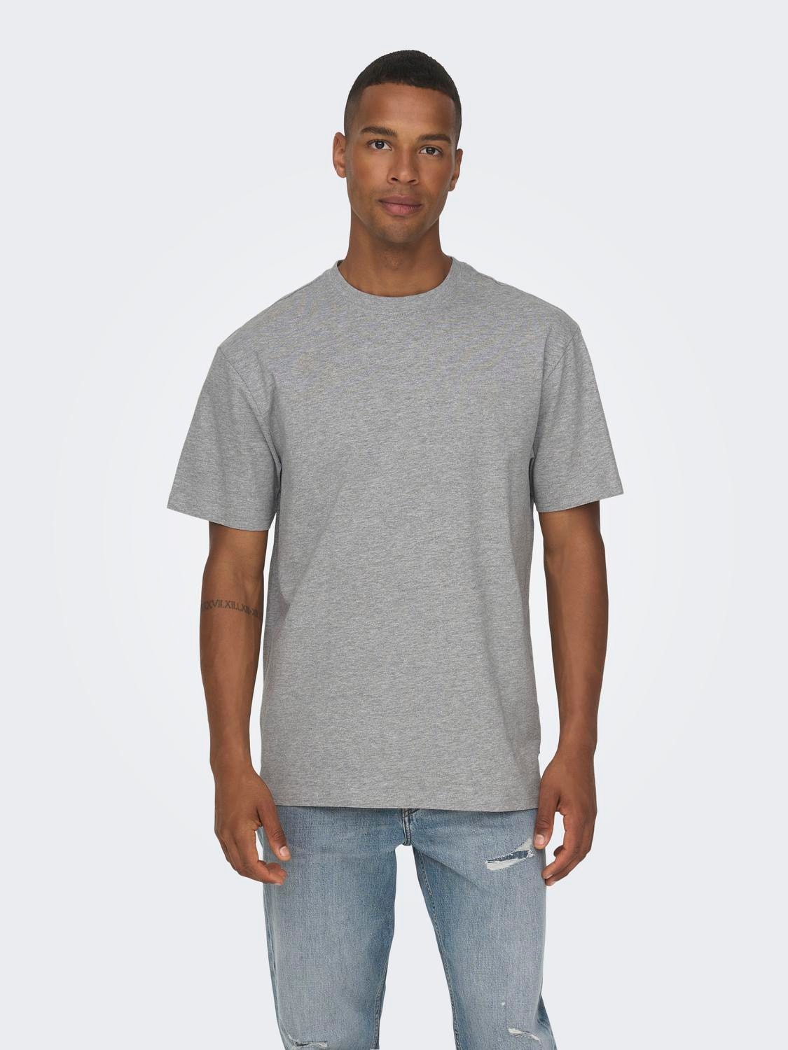 ONLY & SONS Locker geschnitten Rundhals T-Shirt -Light Grey Melange - 22022532
