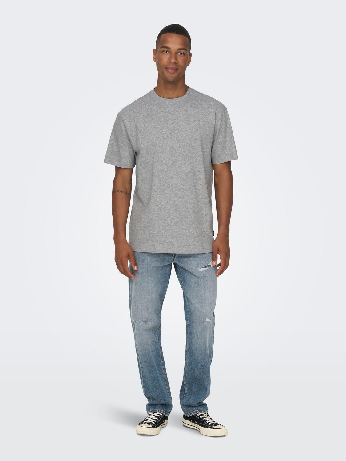ONLY & SONS T-shirts Relaxed Fit Col rond -Light Grey Melange - 22022532
