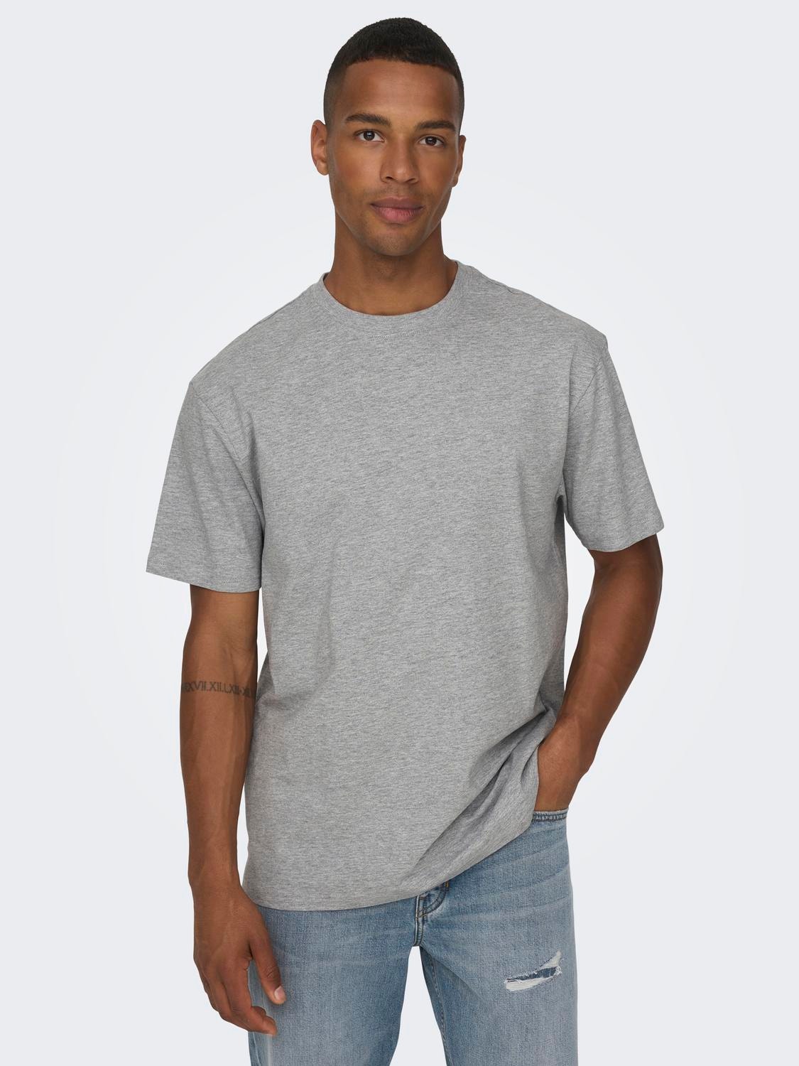 ONLY & SONS Relaxed Fit Round Neck T-Shirt -Light Grey Melange - 22022532