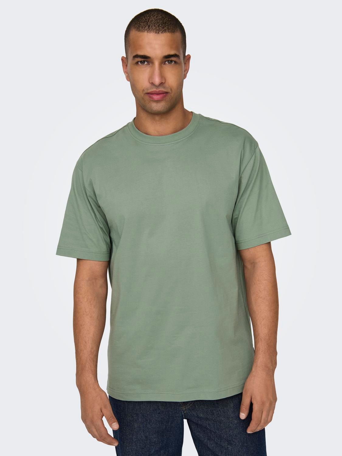 ONLY & SONS T-shirts Relaxed Fit Col rond -Hedge Green - 22022532