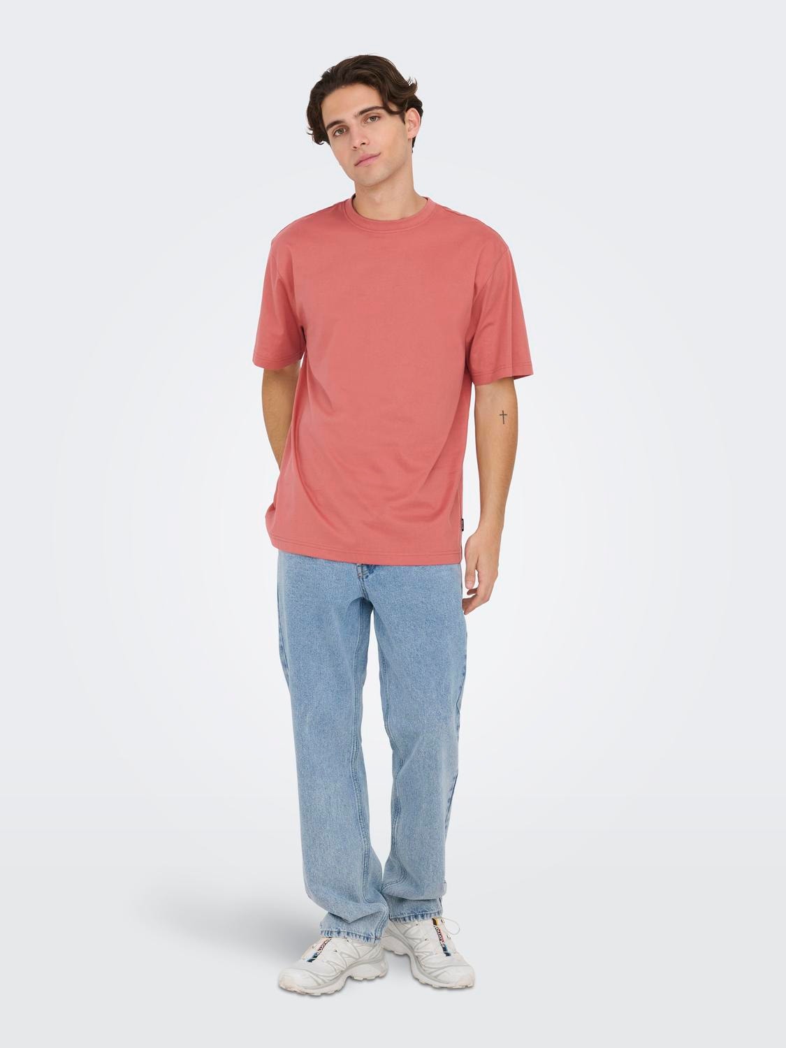 ONLY & SONS T-shirts Relaxed Fit Col rond -Dusty Cedar - 22022532