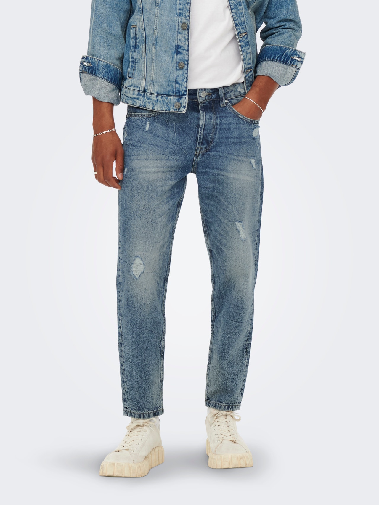 ONLY & SONS Cropped fit Mid waist Jeans -Blue Denim - 22022839