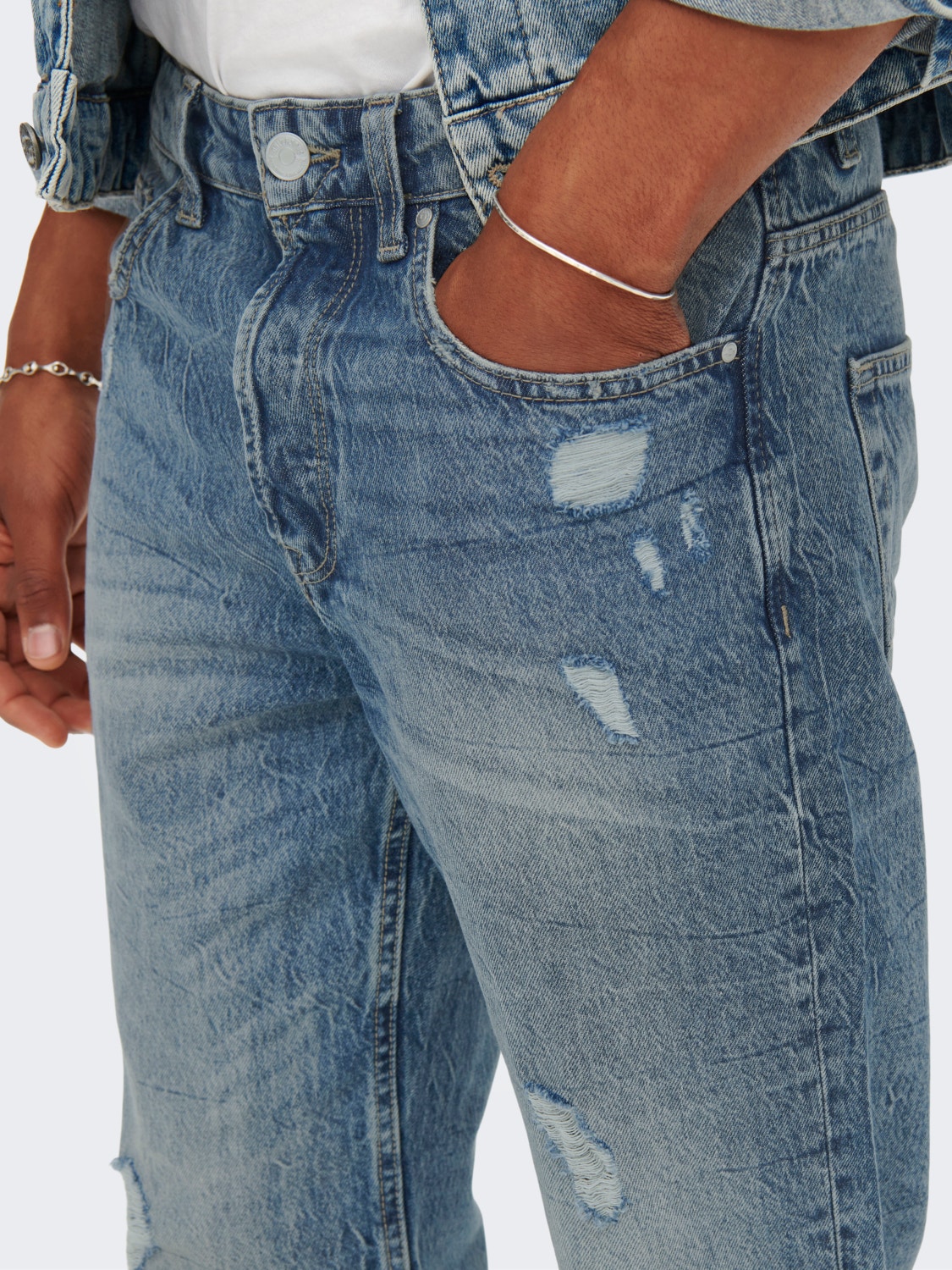 ONLY & SONS Cropped Fit Mid waist Jeans -Blue Denim - 22022839