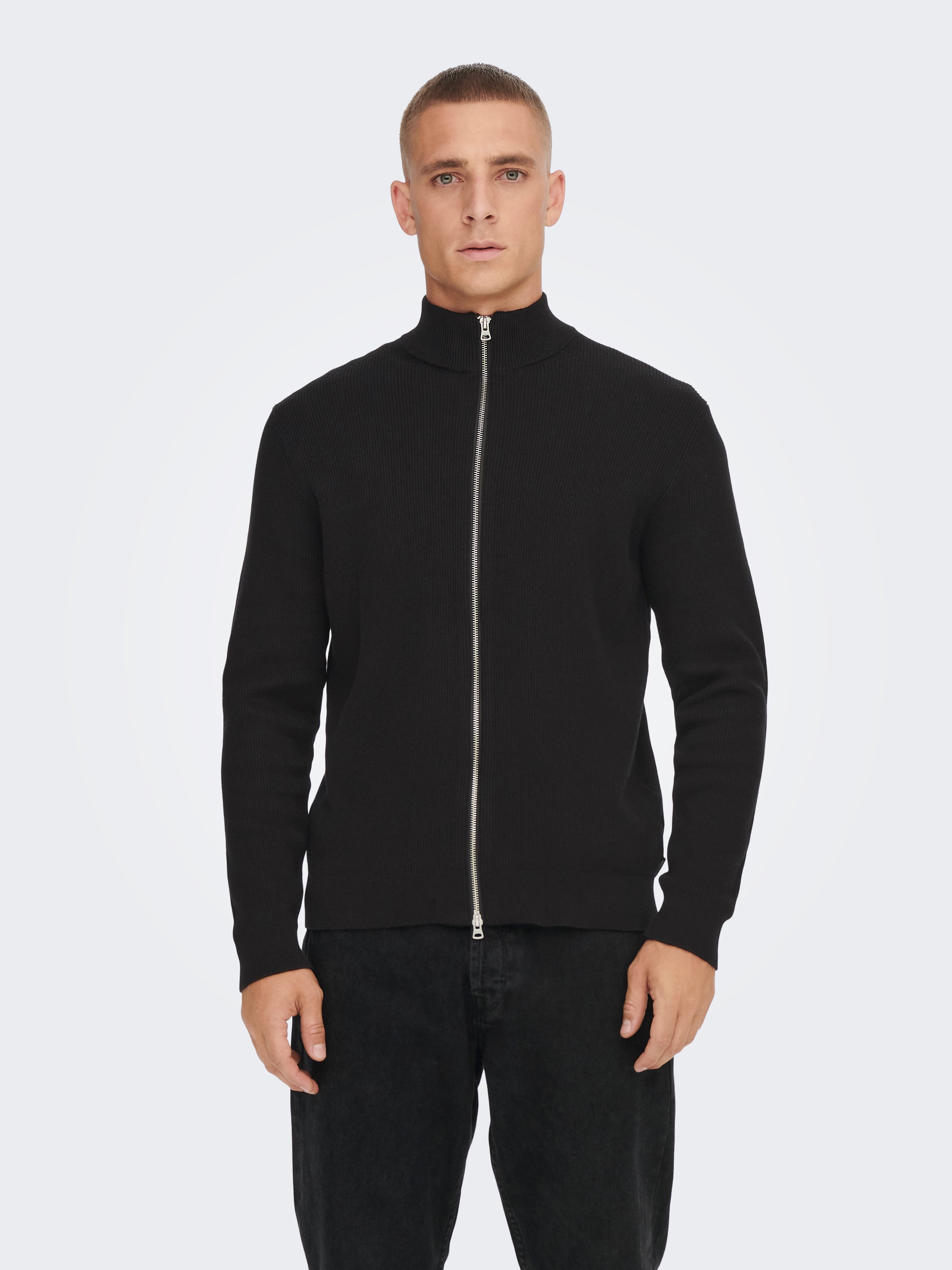 High neck Knit Cardigan | Black | ONLY 