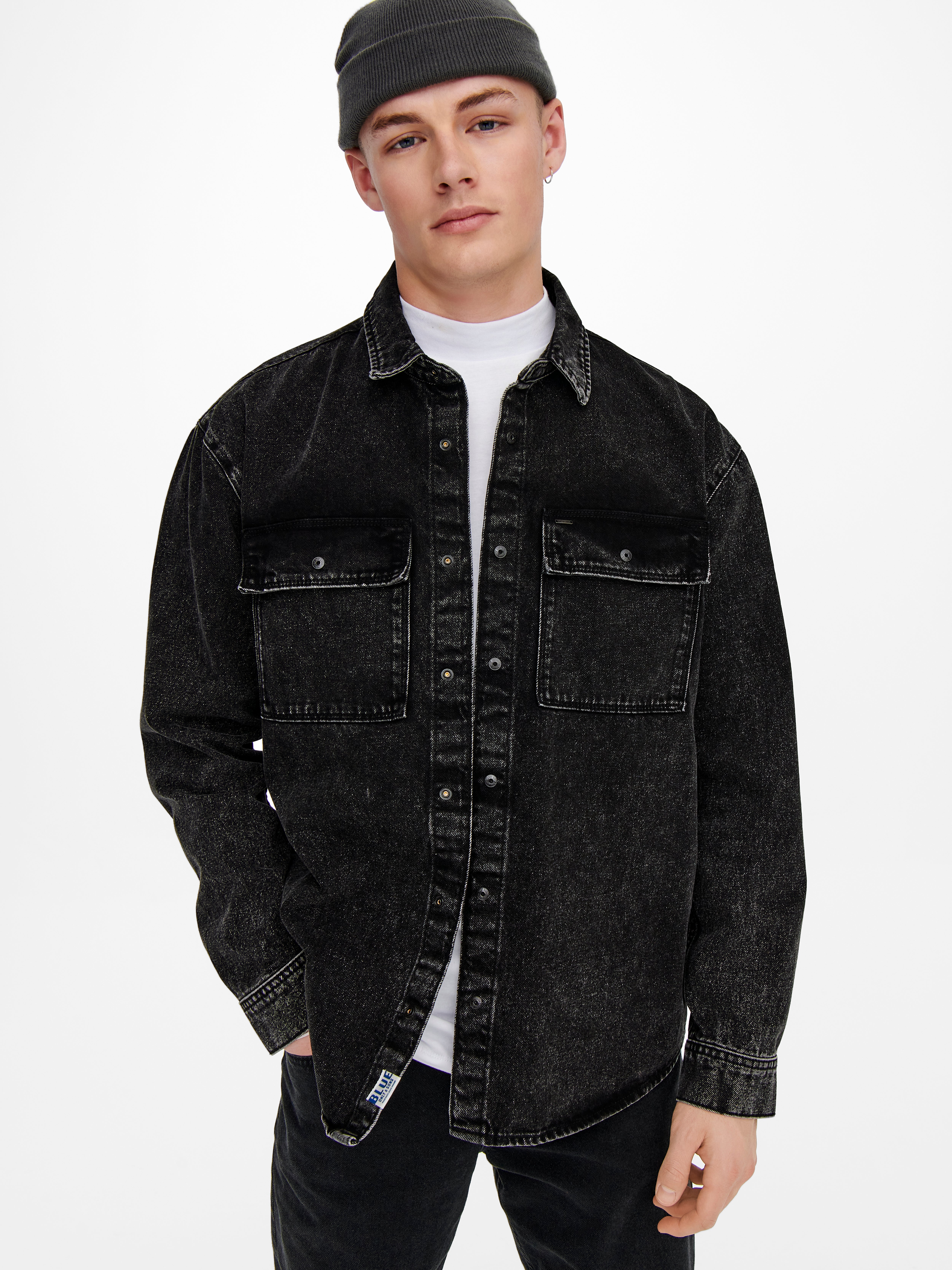 Mens black denim hot sale overshirt