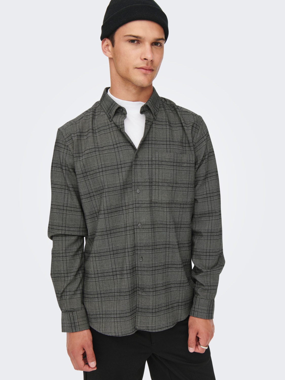 ONLY & SONS Relaxed Fit Button-down collar Shirt -Dark Grey Melange - 22023027
