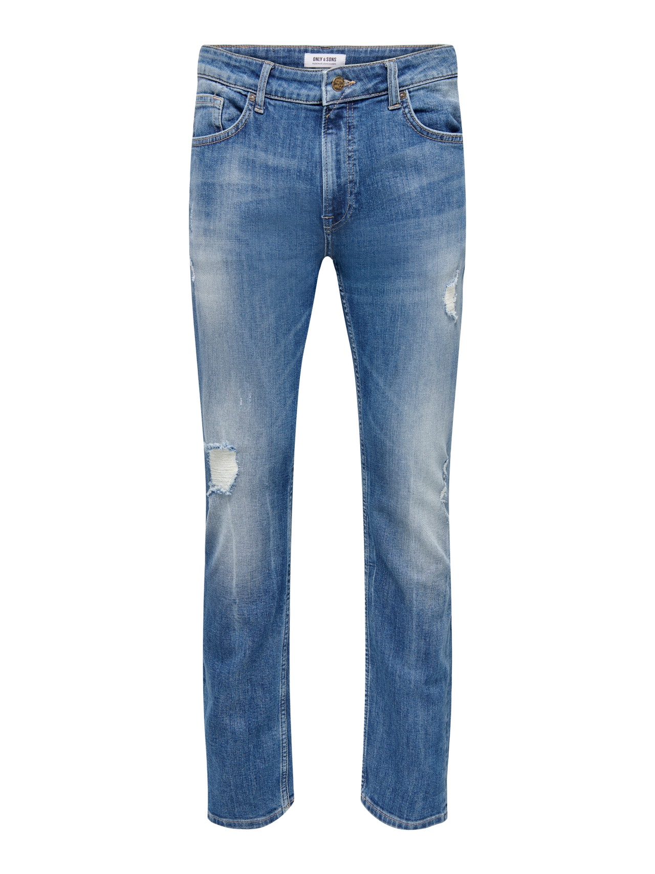 ONLY & SONS Regular Fit Mid waist Destroyed hems Jeans -Blue Denim - 22023031