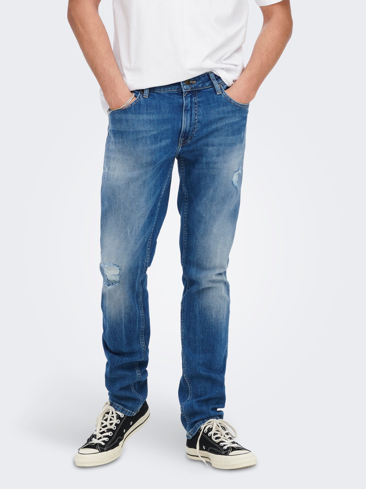 ONLY & SONS Jeans Regular Fit Taille moyenne Ourlé destroy -Blue Denim - 22023031