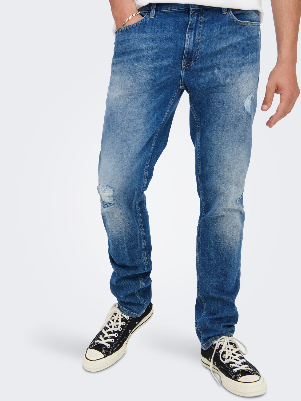 ONLY & SONS Regular fit Mid waist Versleten zoom Jeans -Blue Denim - 22023031