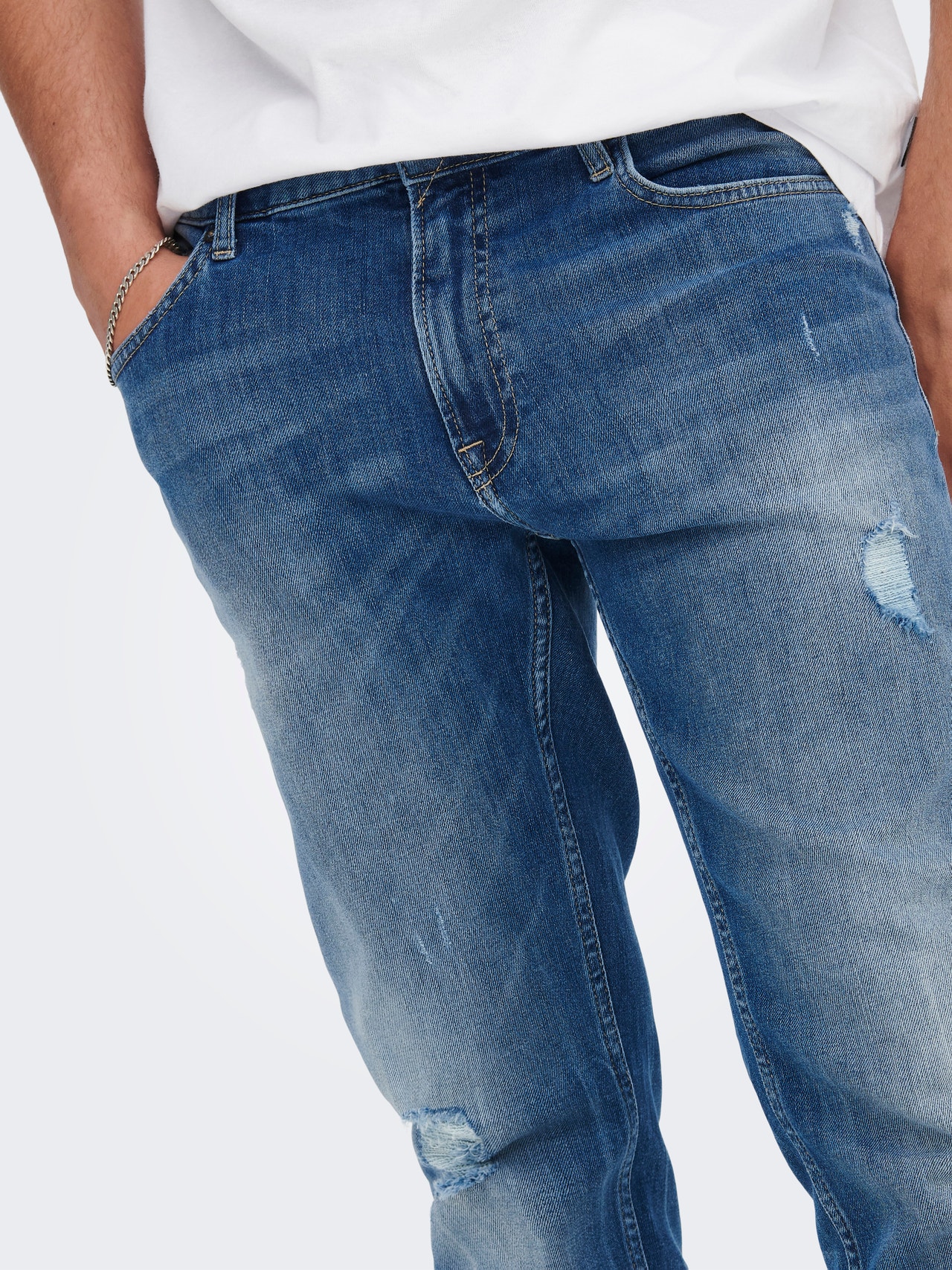 ONLY & SONS Normal geschnitten Mittlere Taille Offener Saum Jeans -Blue Denim - 22023031
