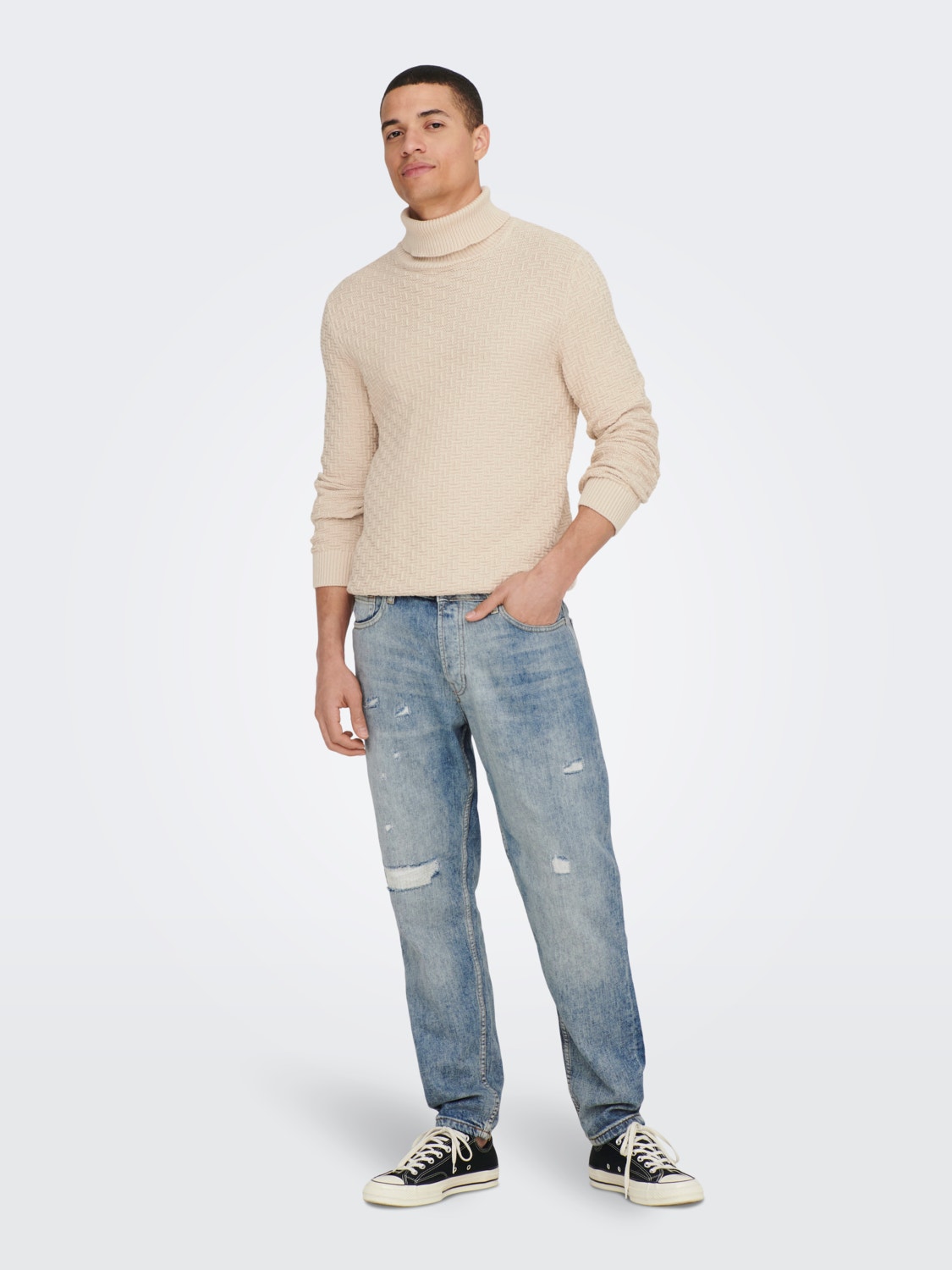 ONLY & SONS Cropped fit Mid waist Versleten zoom Jeans -Blue Denim - 22023149