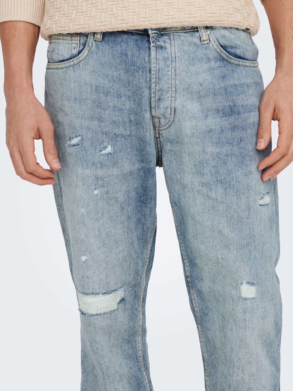 ONLY & SONS Cropped Fit Mid waist Destroyed hems Jeans -Blue Denim - 22023149