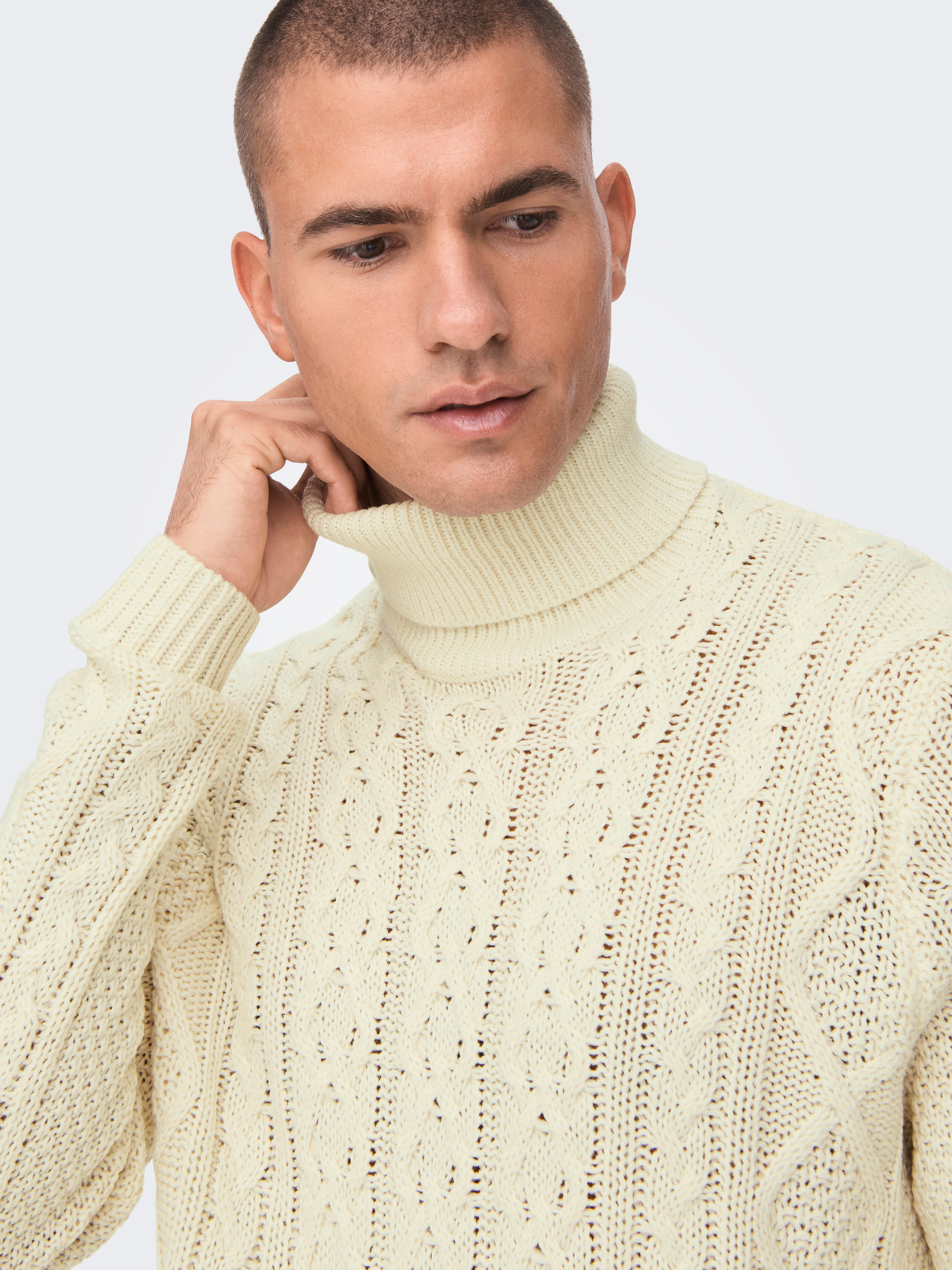 Mens cream outlet polo neck jumper