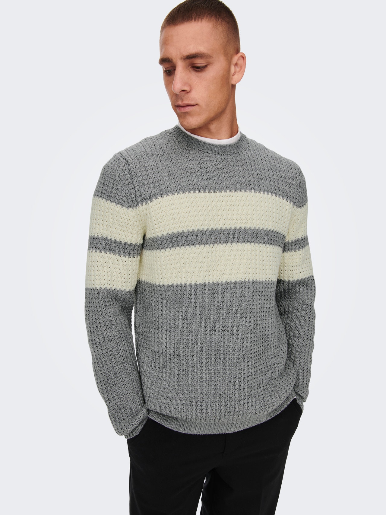 ONLY & SONS Textured knitted pullover -Medium Grey Melange - 22023195