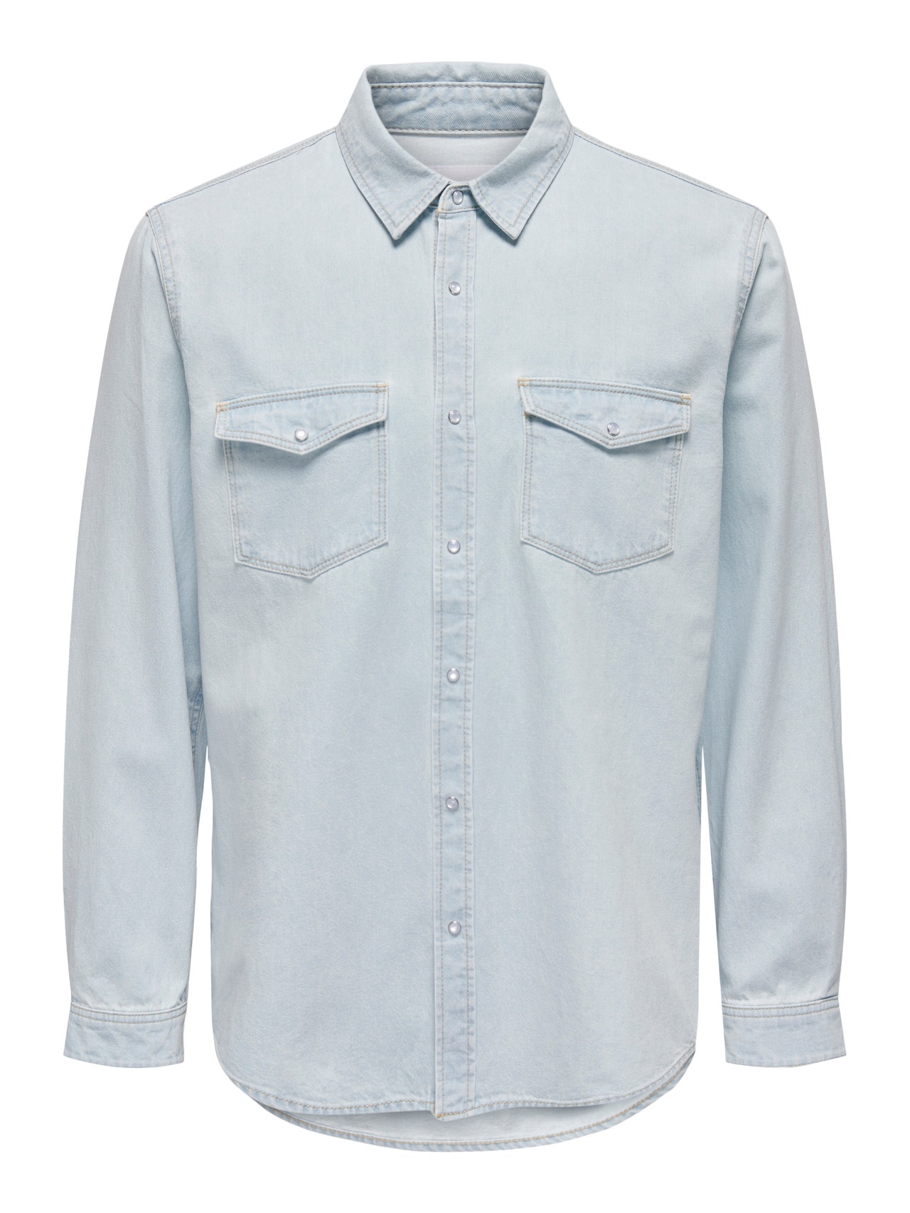 ONLY & SONS Denim skjorte med brystlommer -Light Blue Denim - 22023247