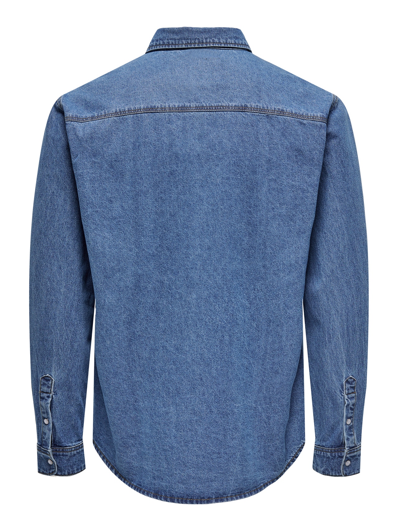 ONLY & SONS Denim shirt with chest pockets -Medium Blue Denim - 22023247