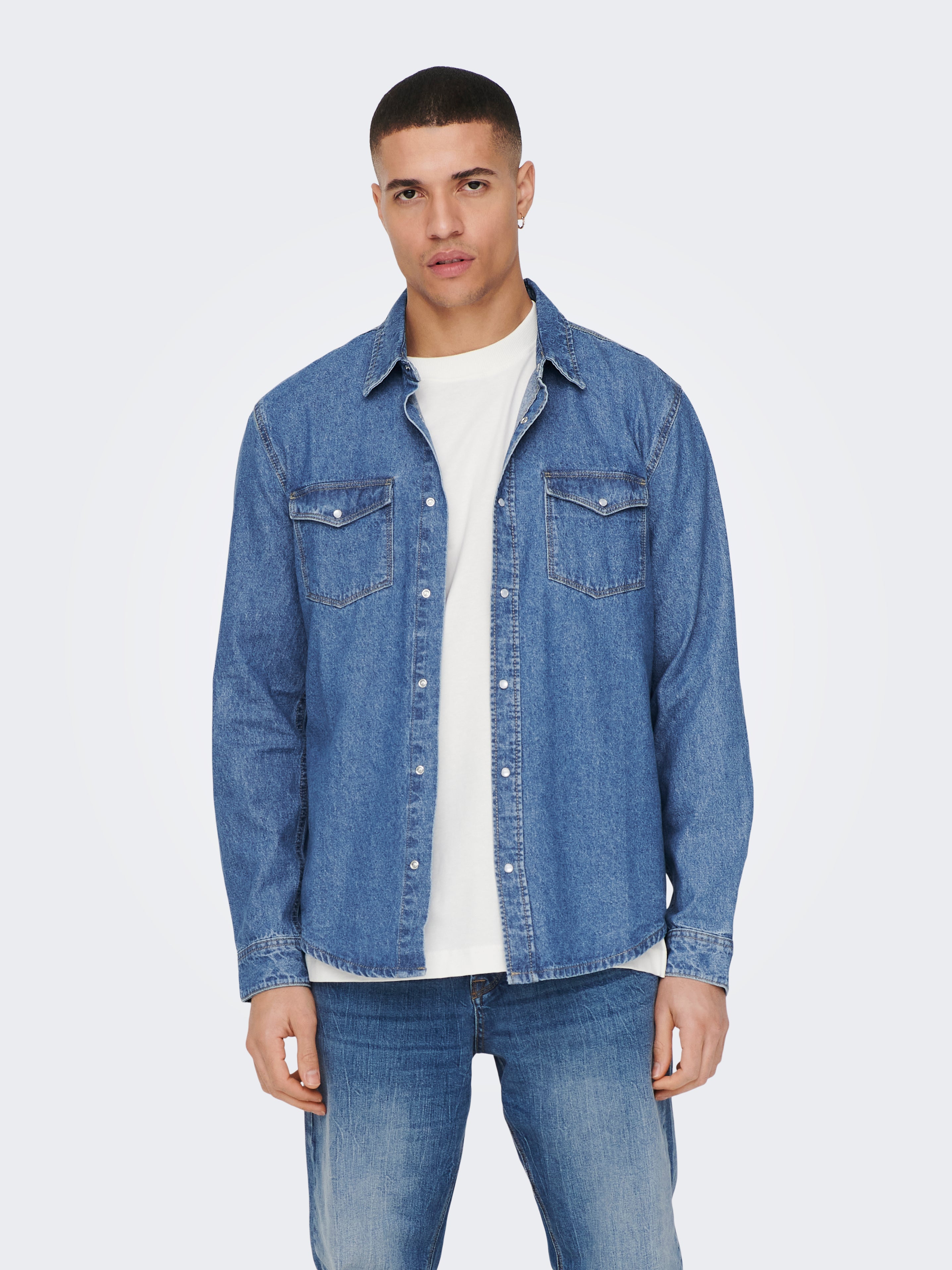 Denim shirt with chest pockets | Medium Blue | ONLY & SONS®