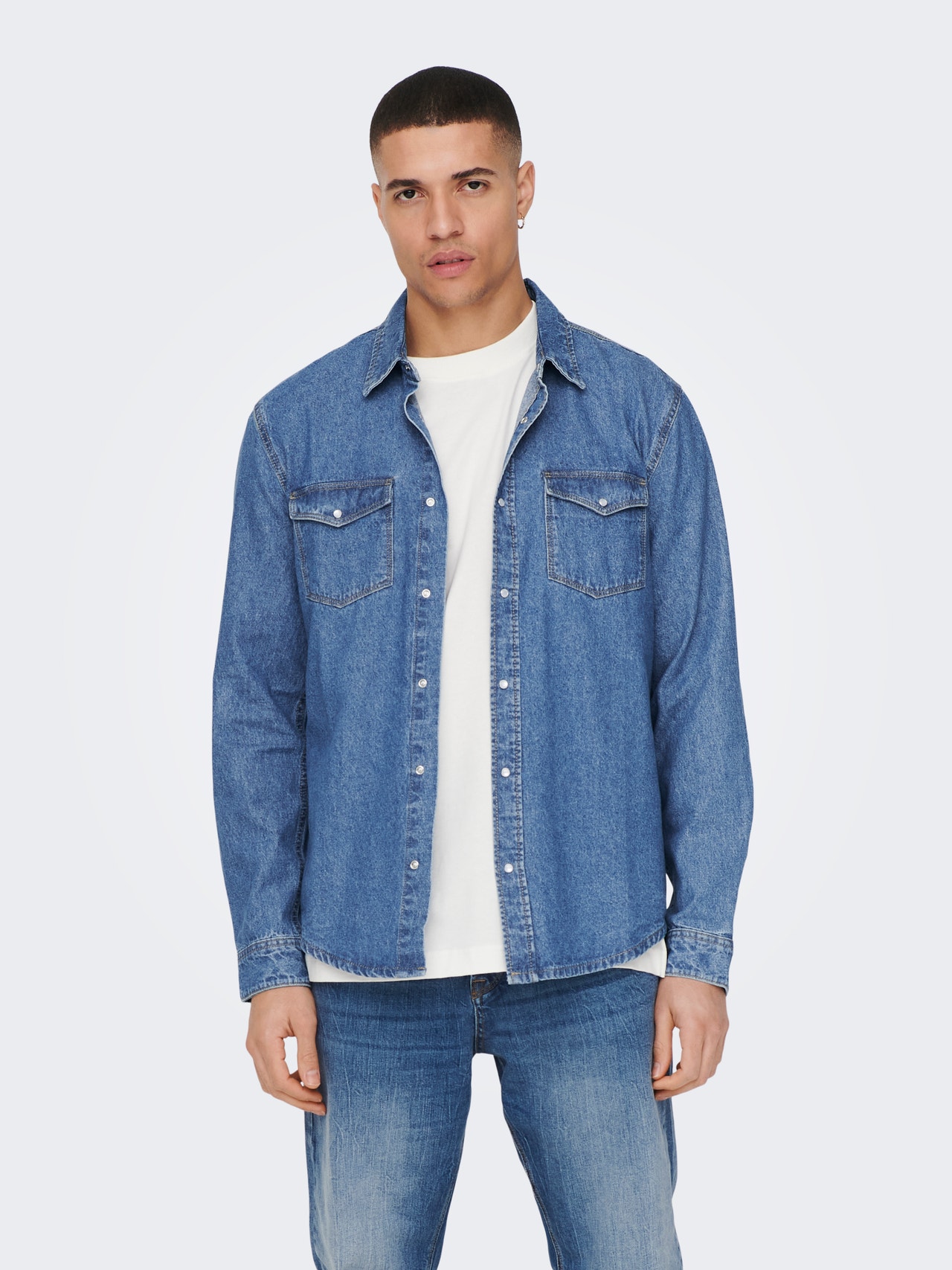 ONLY & SONS Regular Fit Skjortekrage Skjorte -Medium Blue Denim - 22023247