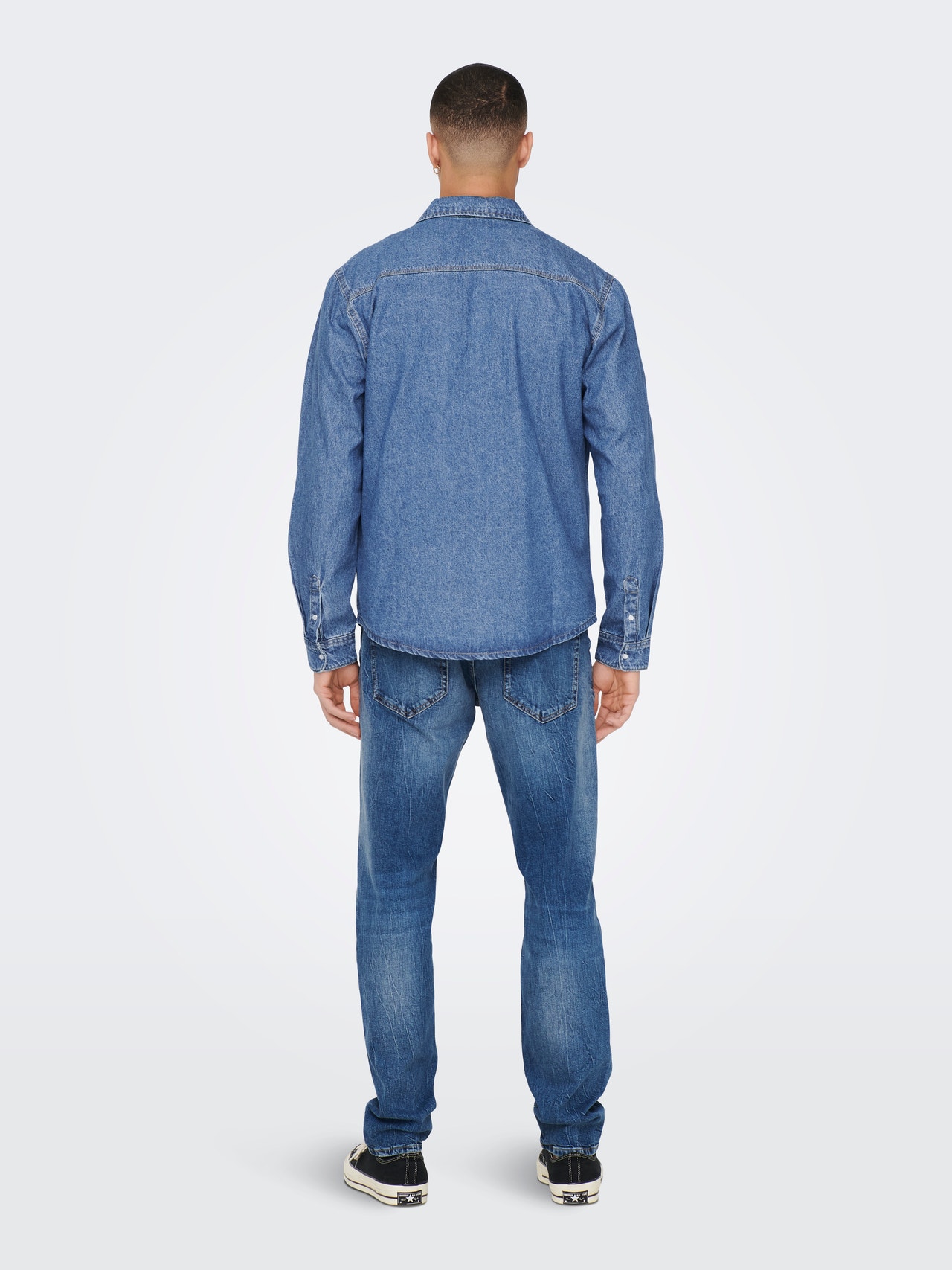 ONLY & SONS Denim shirt with chest pockets -Medium Blue Denim - 22023247