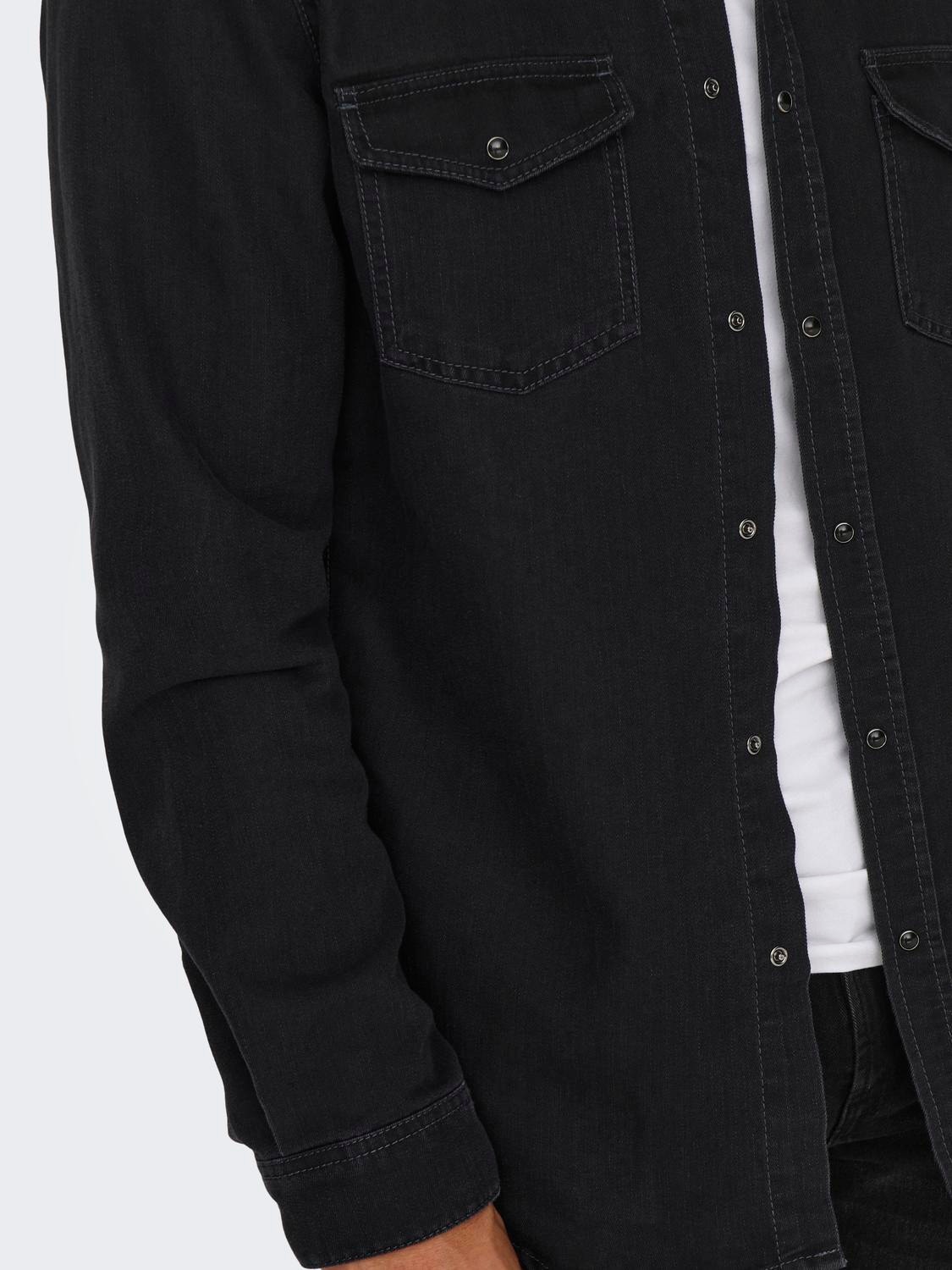 ONLY & SONS Regular Fit Skjortekrage Skjorte -Dark Grey Denim - 22023247