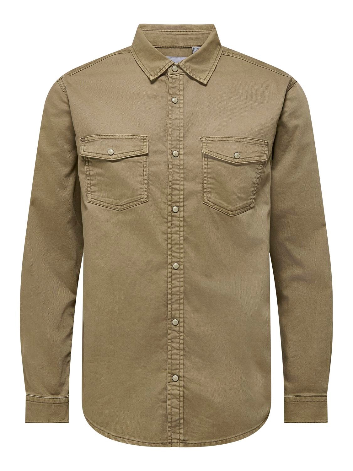 ONLY & SONS Denim shirt with chest pockets -Walnut - 22023247