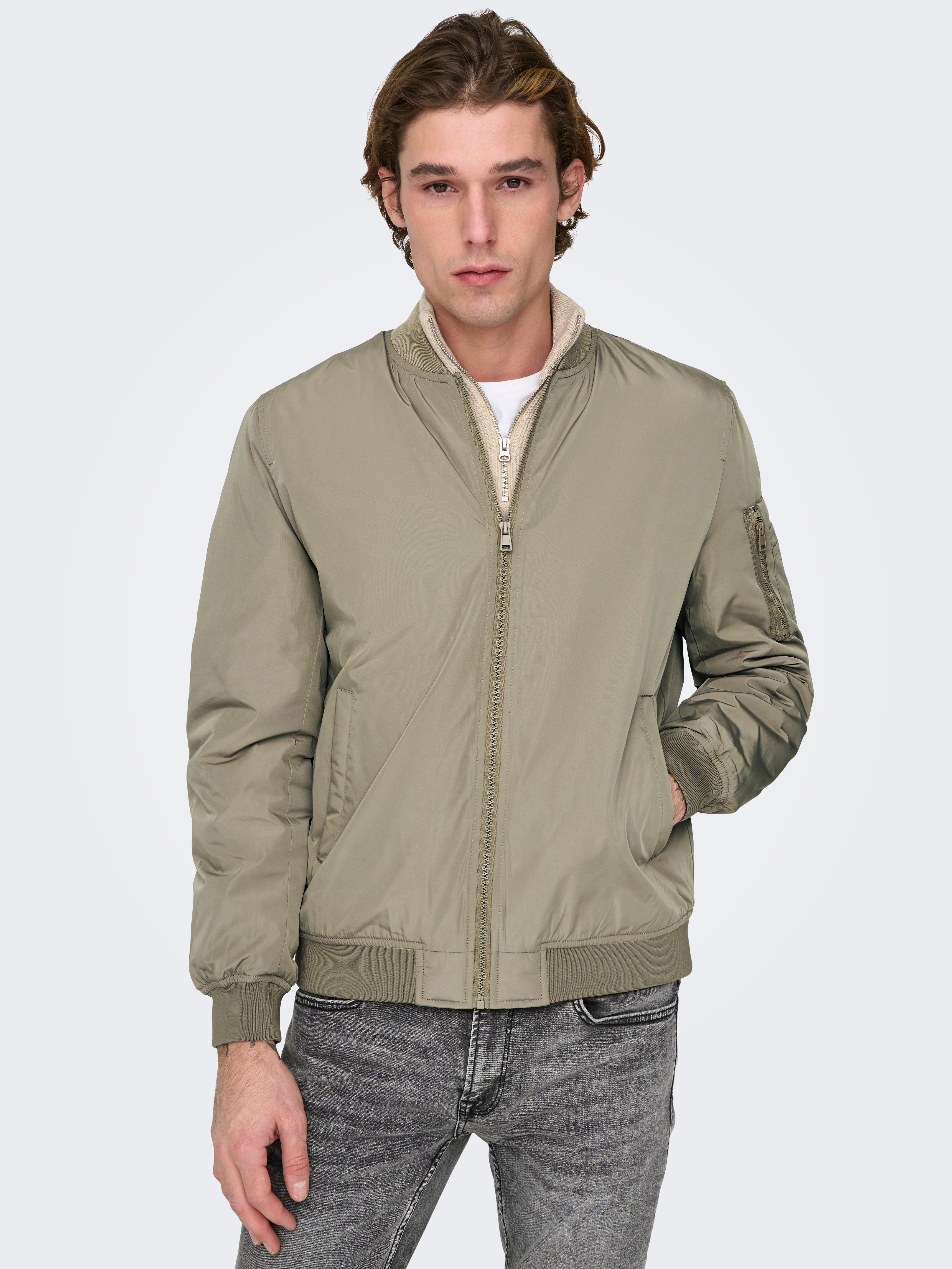 Khaki bomber jacket on sale men