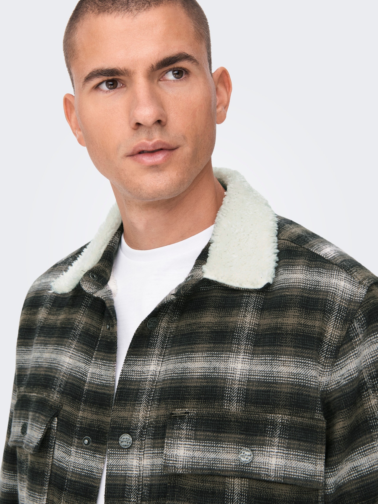 ONLY & SONS Checked shirt with sherpa collar -Canteen - 22023571