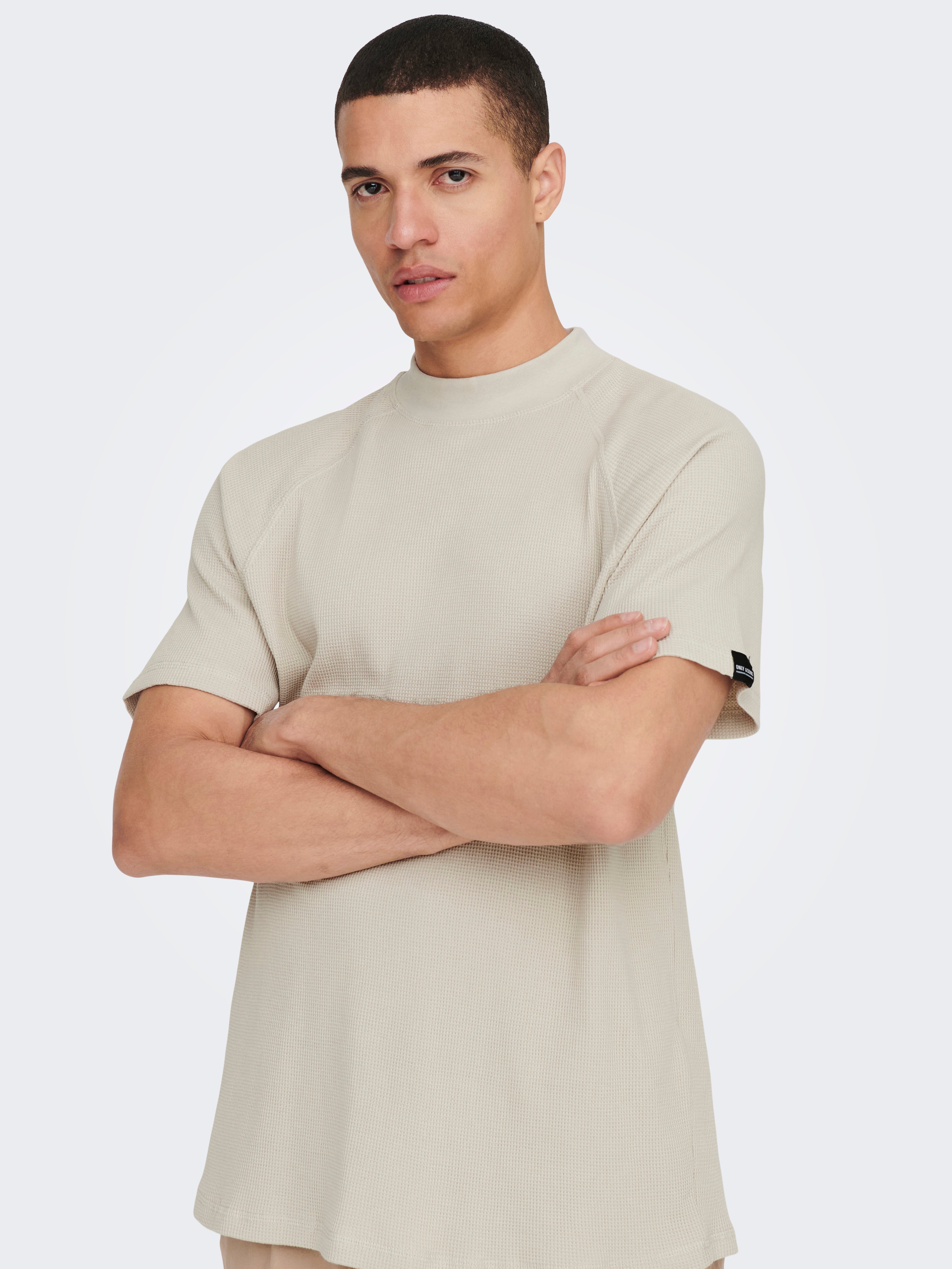 Regular Fit Mock neck Raglan sleeves T-Shirt with 40% discount