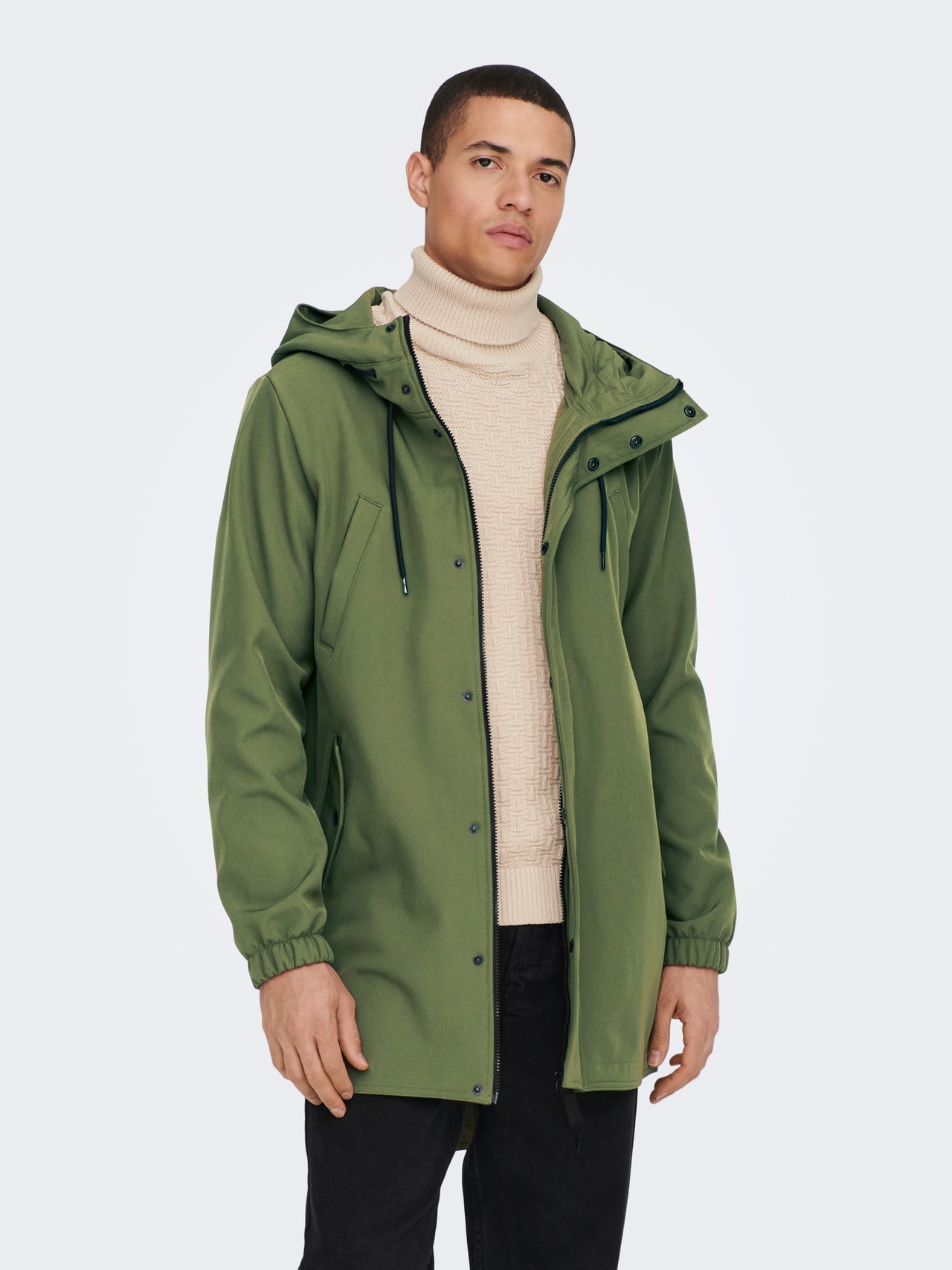 ONLY & SONS Hood with string regulation Coat -Olive Night - 22023696