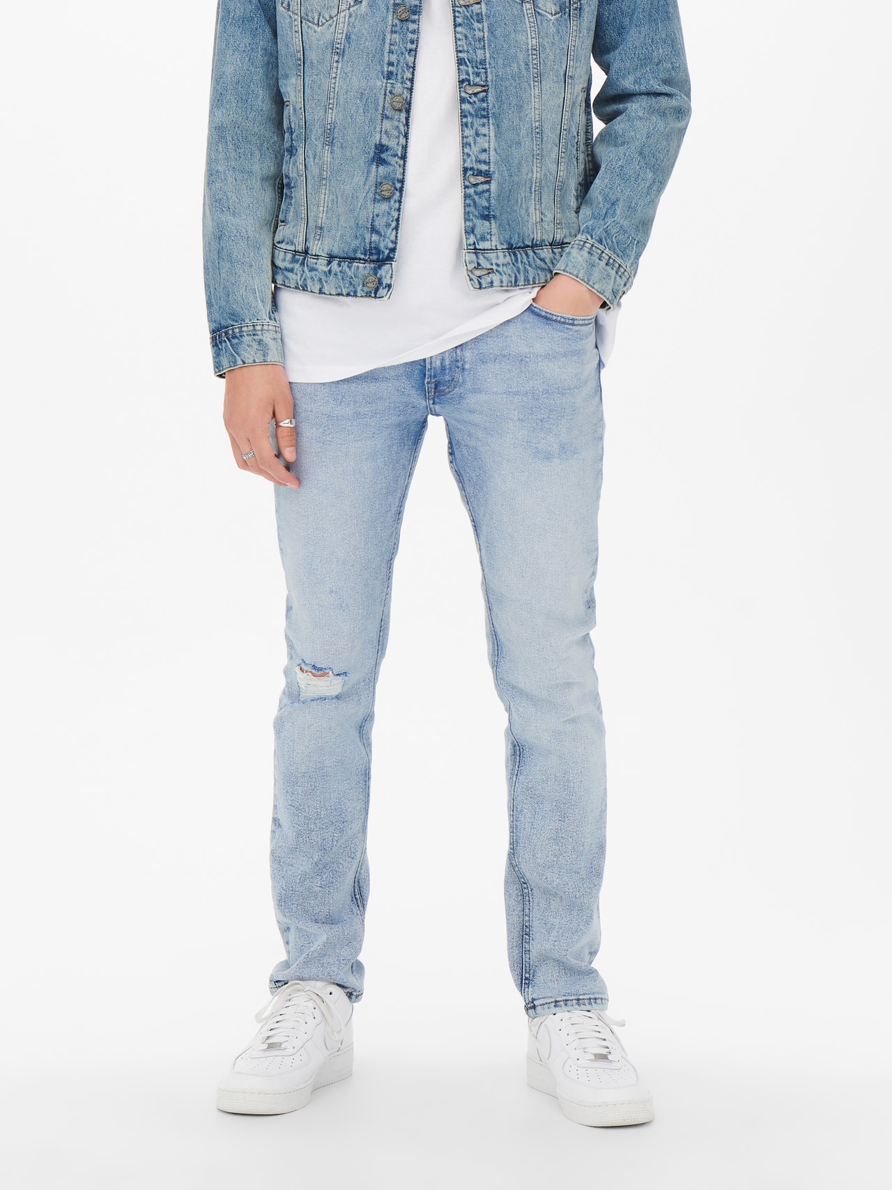 ONLY & SONS Jeans Slim Fit Taille moyenne Ourlé destroy -Blue Denim - 22023922