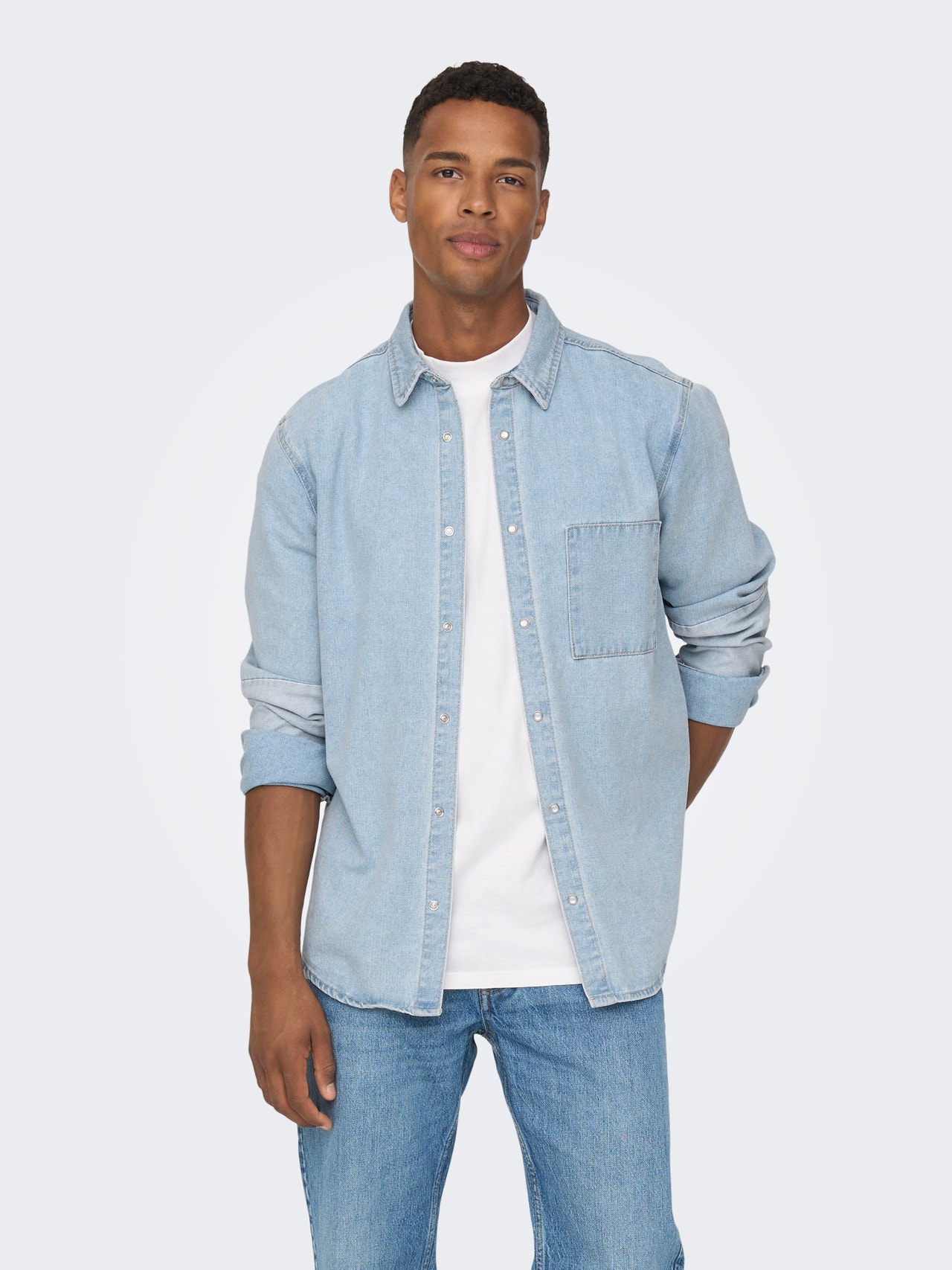 ONLY & SONS Standard fit Overhemd kraag Overhemd -Light Blue Denim - 22023937