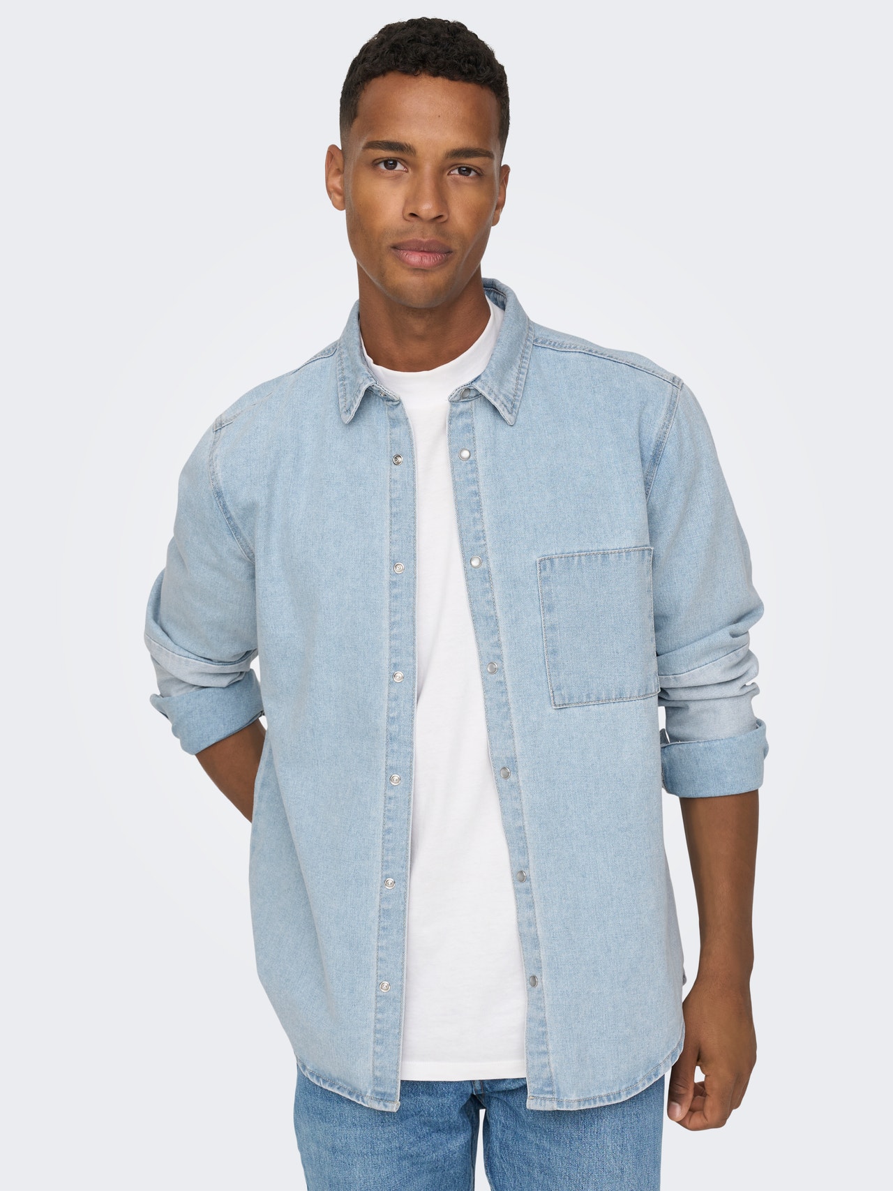 ONLY & SONS Standard Fit Skjortekrage Skjorte -Light Blue Denim - 22023937
