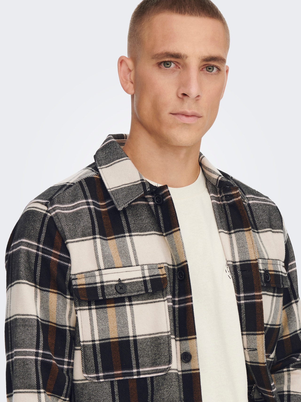 ONLY & SONS Loose Fit Checked twill overshirt -Silver Lining - 22023953