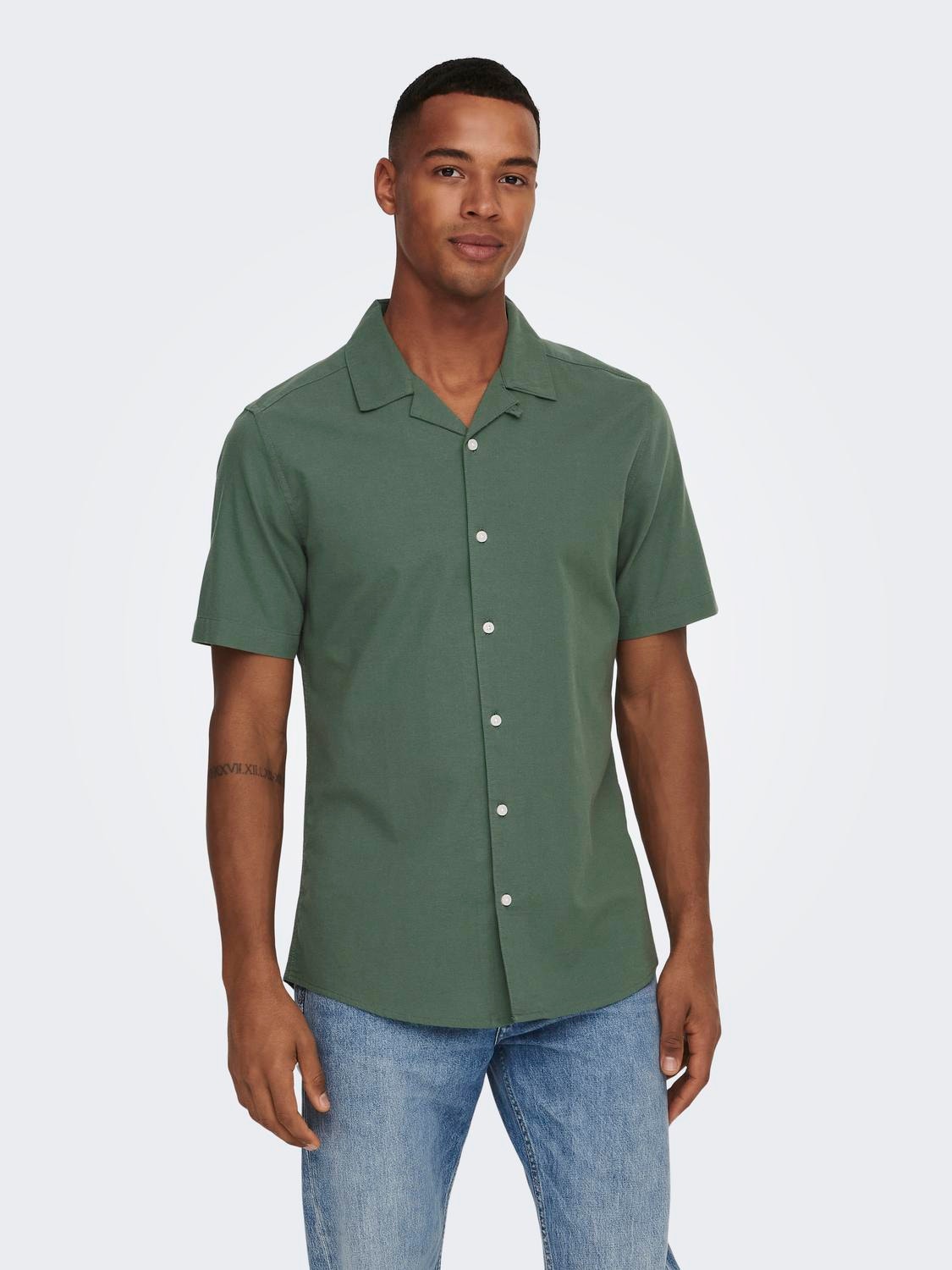 ONLY & SONS Slim Fit Resort collar Shirt -Duck Green - 22023964