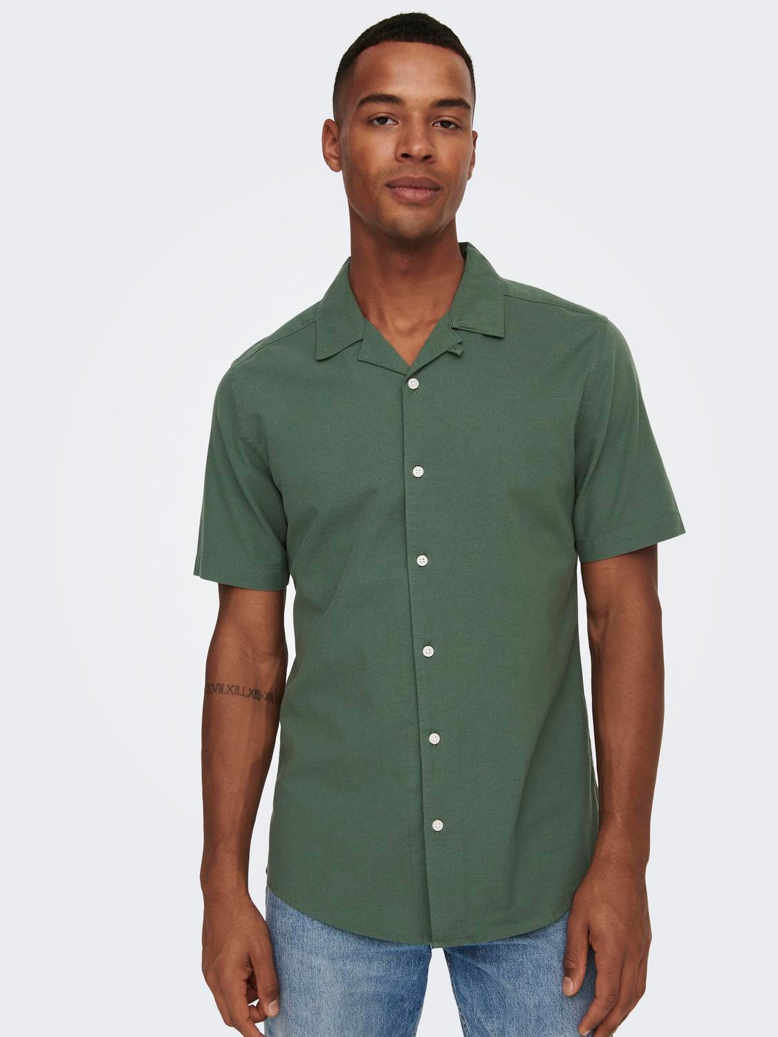 ONLY & SONS Camisas Corte slim Cuello cubano -Duck Green - 22023964
