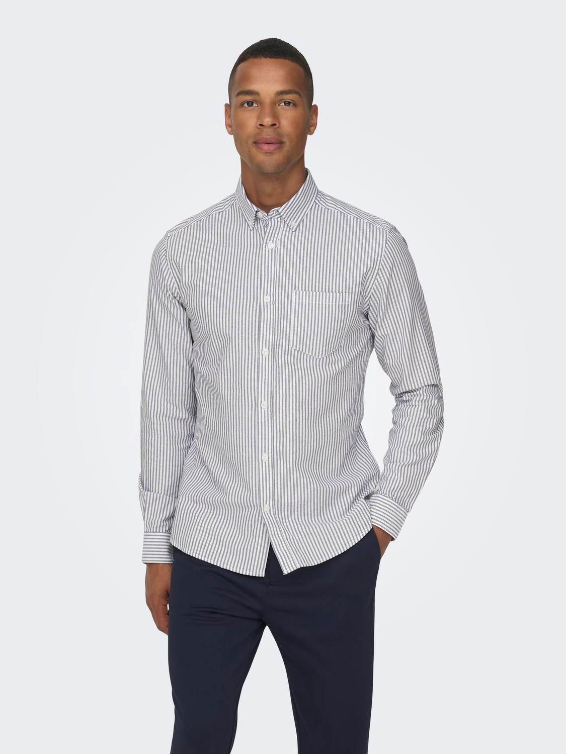 ONLY & SONS Slim Fit Button-down collar Shirt -Dark Navy - 22023977