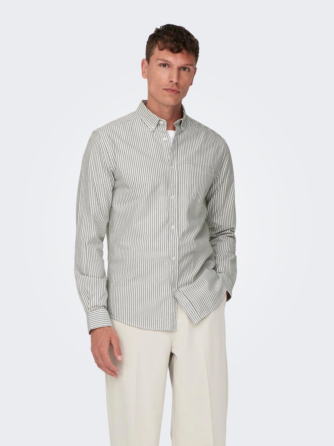 ONLY & SONS Slim Fit Striped shirt -Winter Moss - 22023977