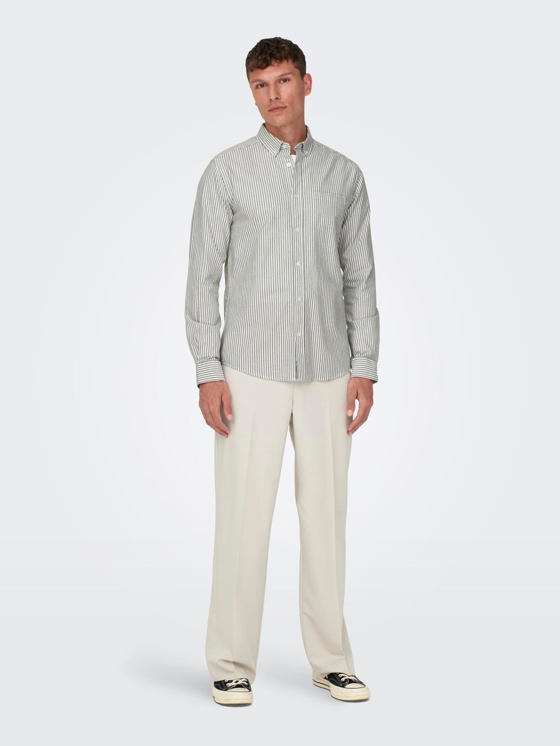 ONLY & SONS Stribet Slim Fit skjorte -Winter Moss - 22023977