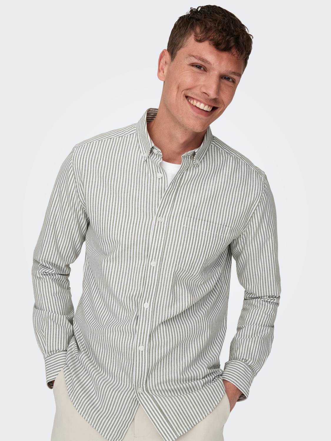 ONLY & SONS Slim Fit Striped shirt -Winter Moss - 22023977