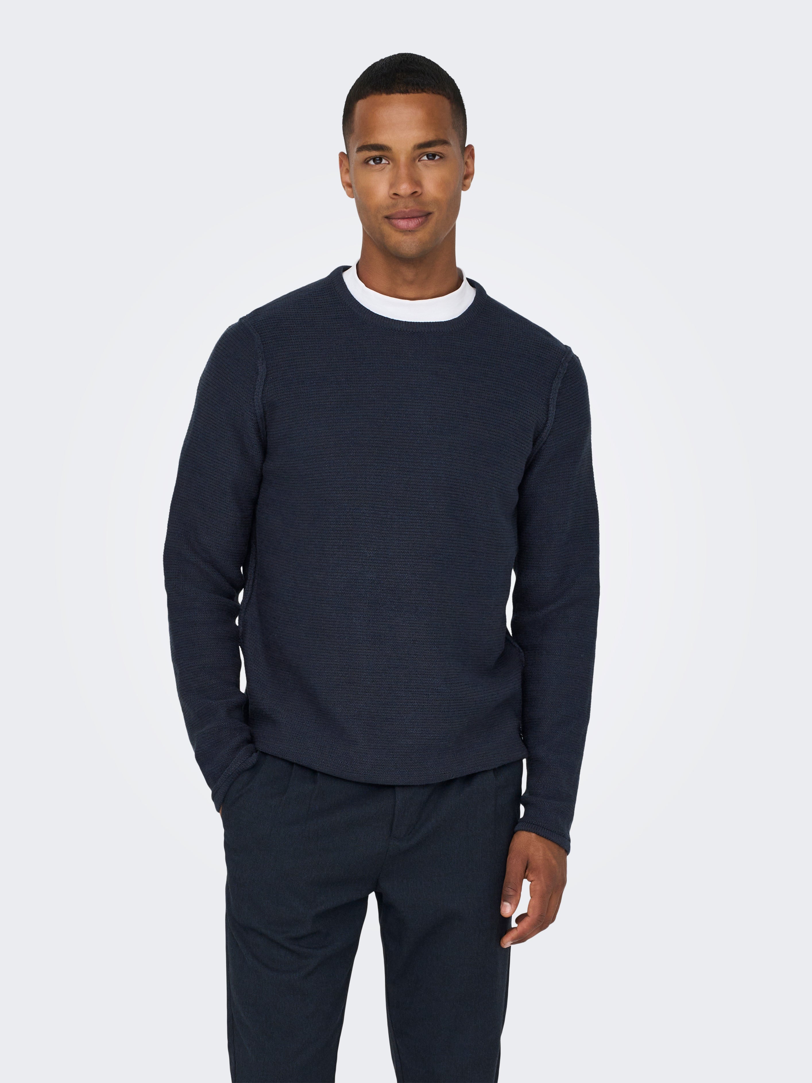 Round neck knitted Pullover | Dark Blue 