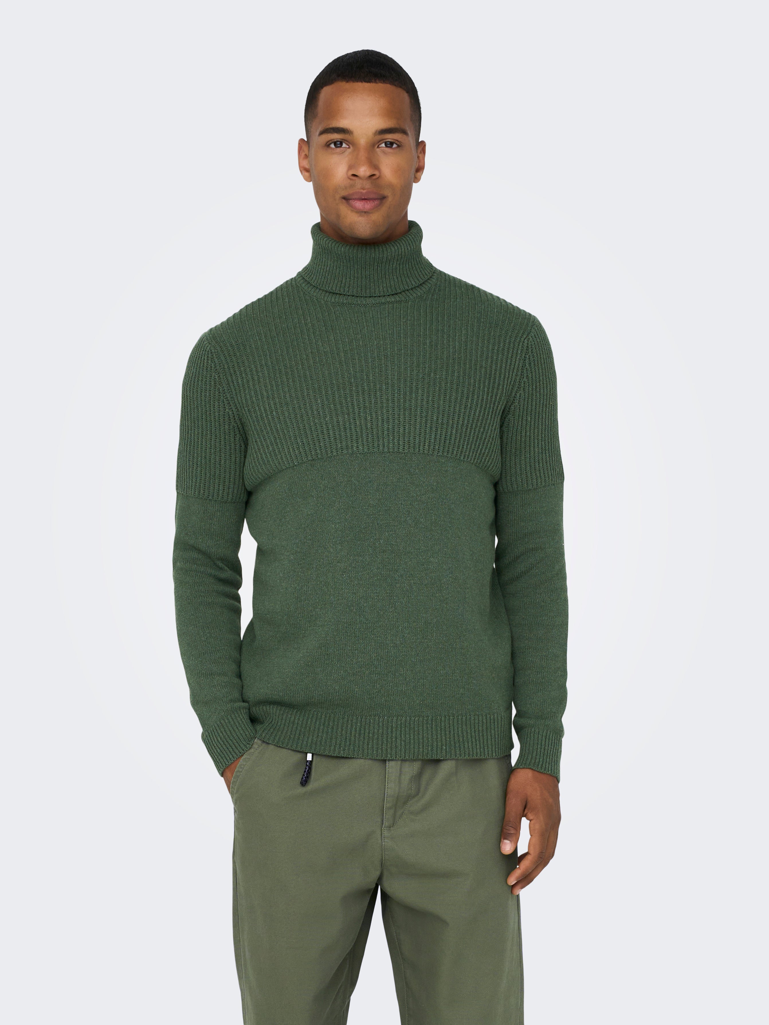 Roll neck knitted pullover Dark Green ONLY SONS