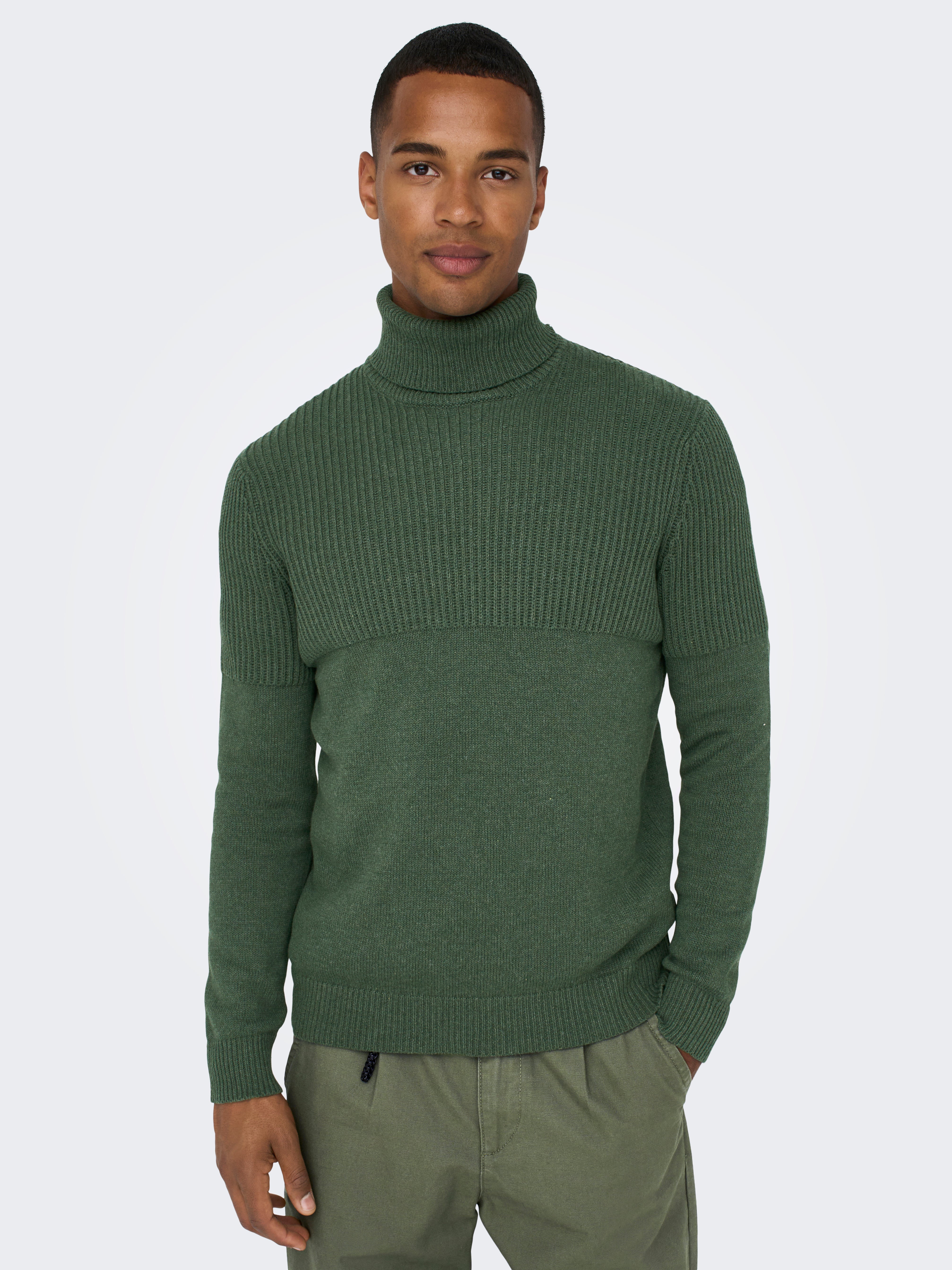 Green roll 2024 neck jumper mens