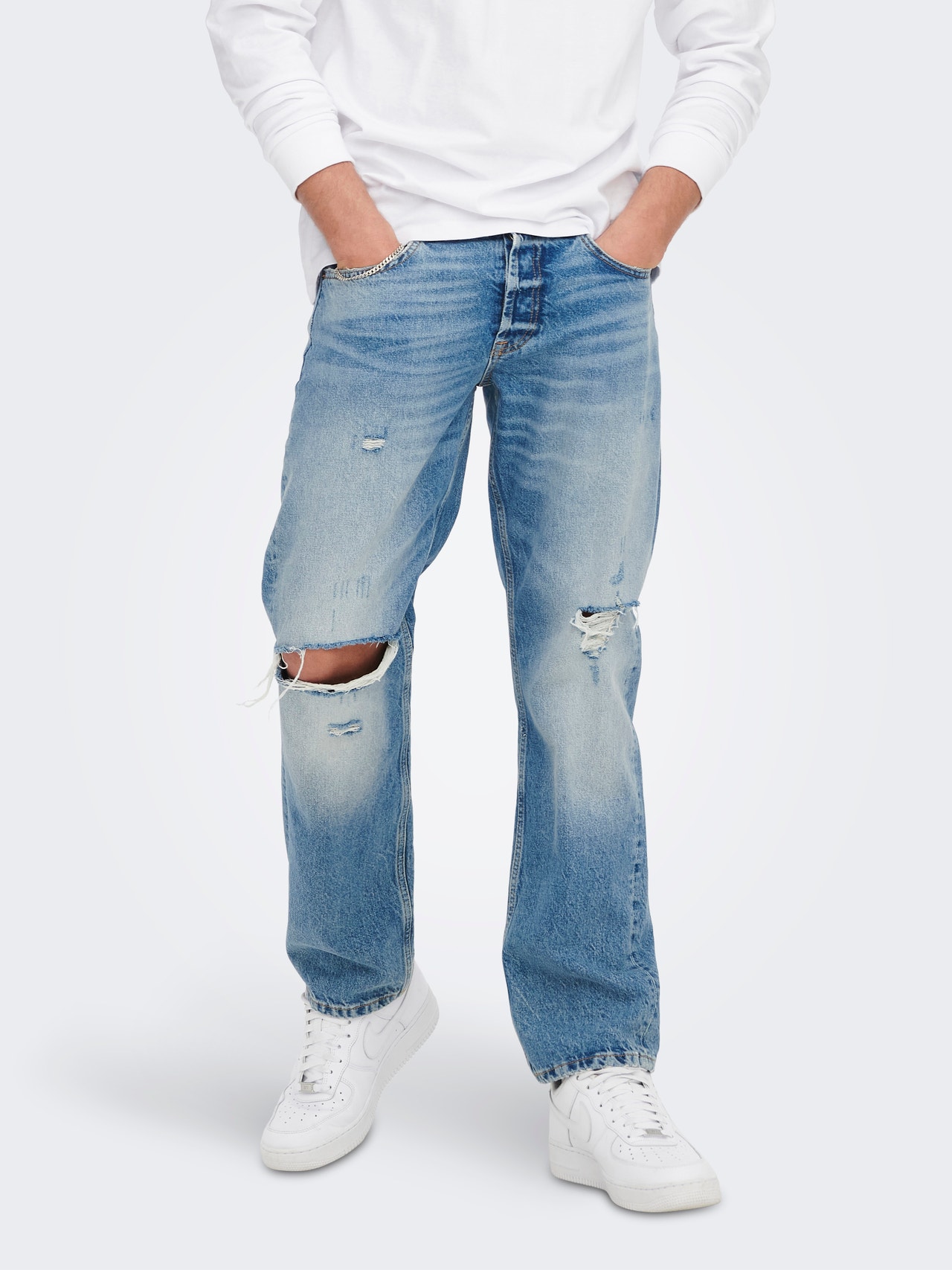 ONLY & SONS Straight Fit Mid rise Jeans -Light Blue Denim - 22024067